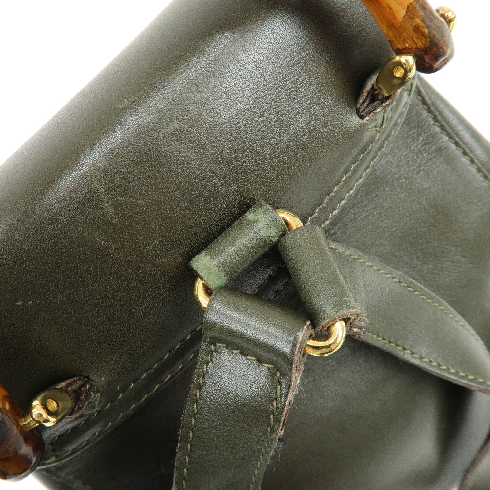 GUCCI Bamboo Leather Backpack Rucksack Khaki 003・1705・0030