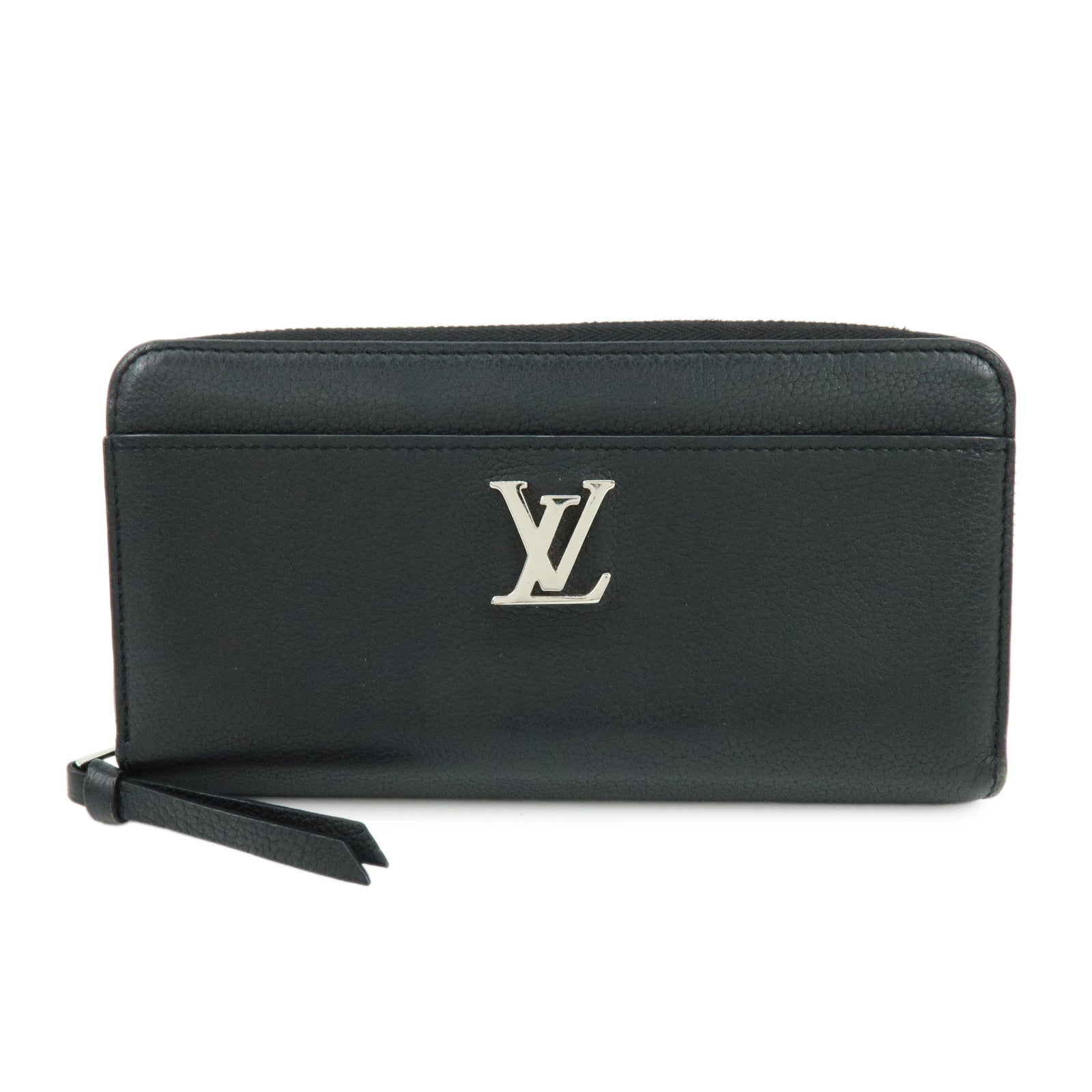 Louis Vuitton Leather Lockme Round Zippy Long Wallet Noir M62622