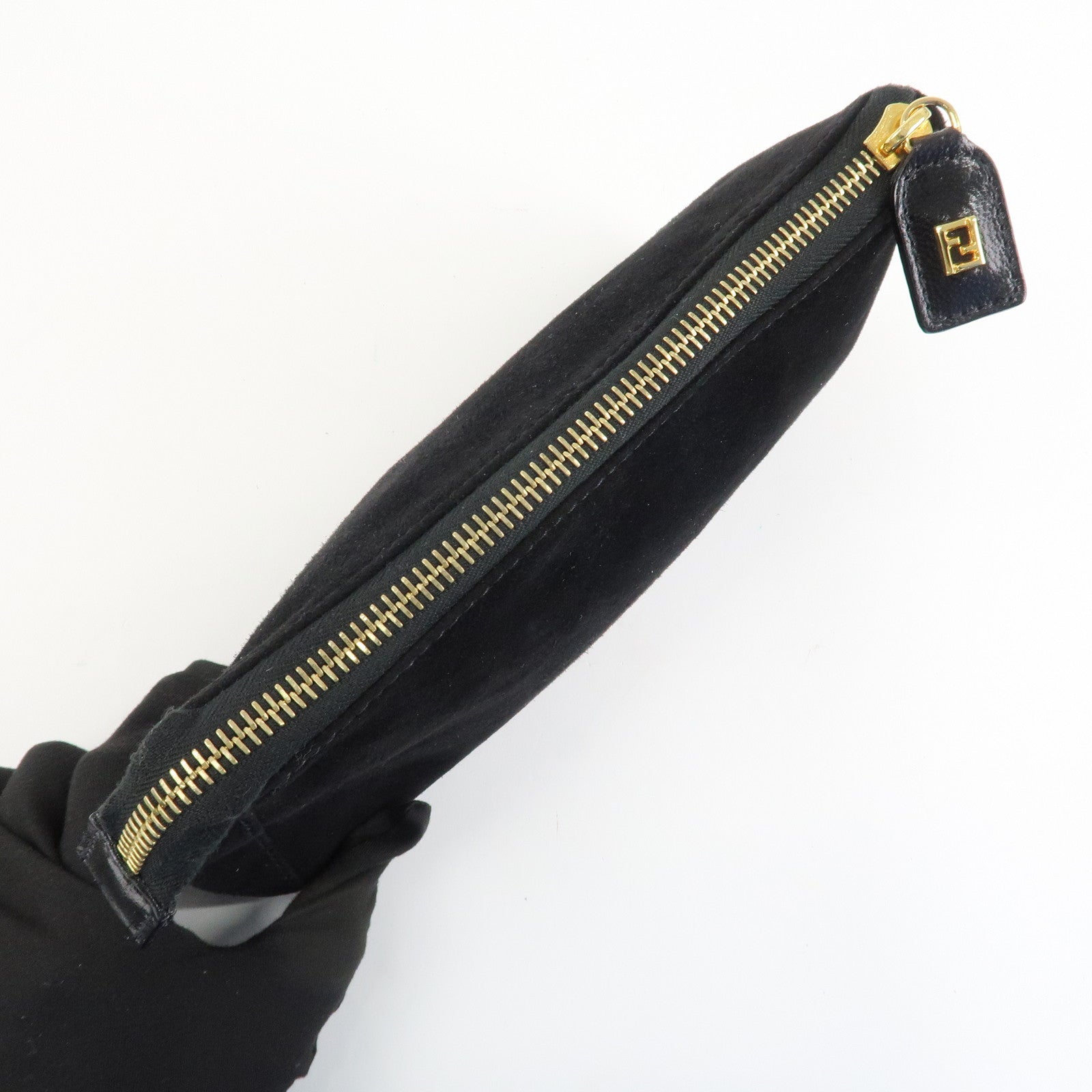 FENDI Suede Cosmetic Pouch Black Gold Hardware 26387 Used
