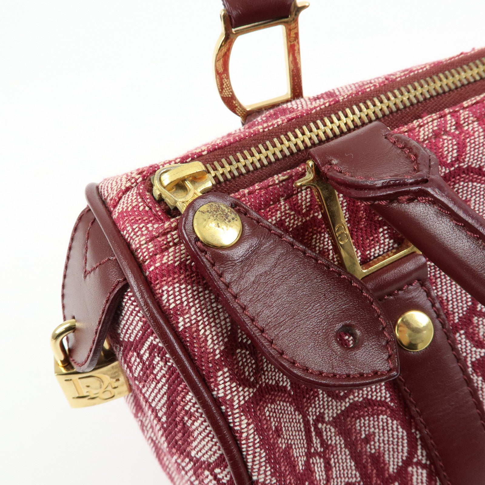 Christian Dior Trotter Jacquard Leather Boston Bag Burgundy