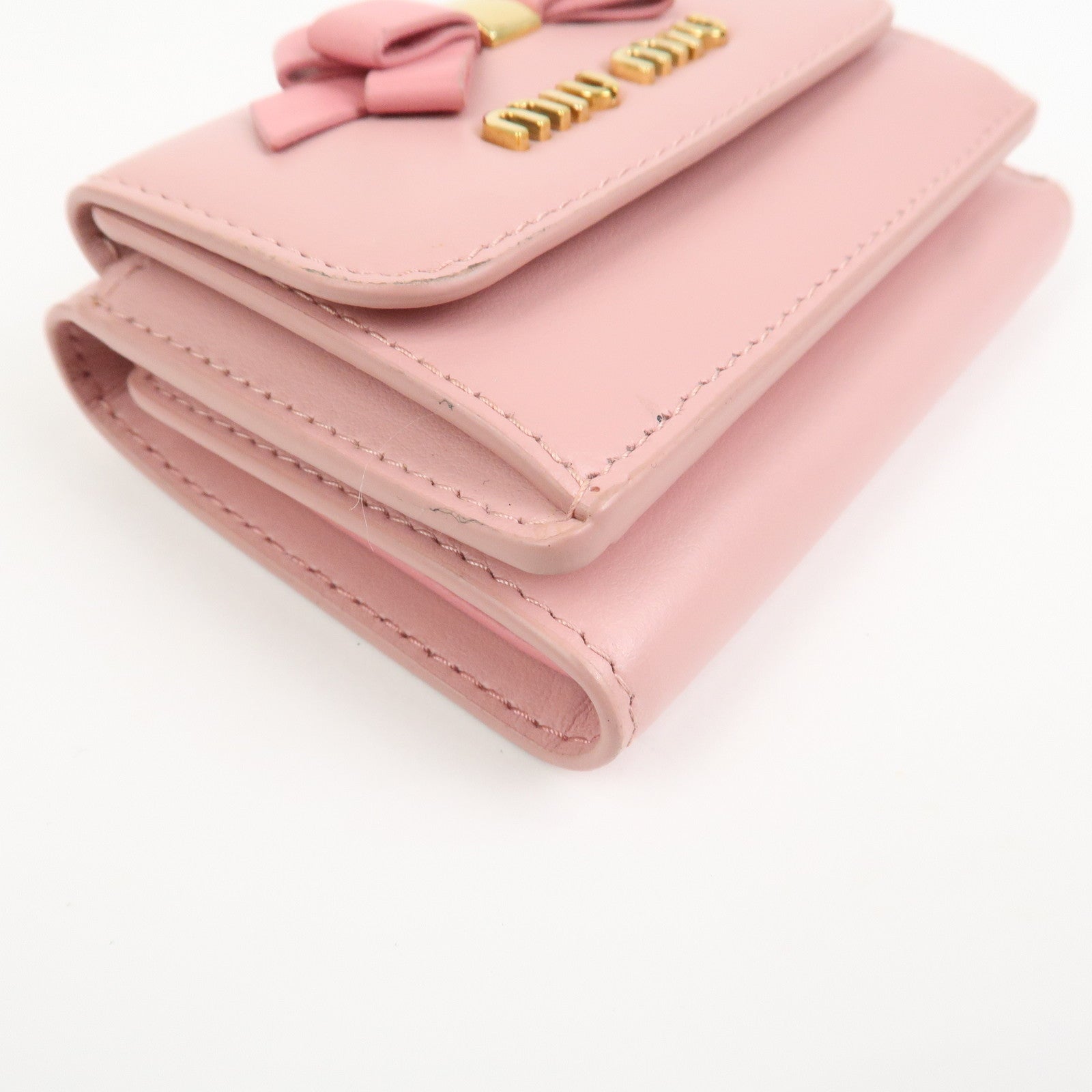 MIU MIU Logo Ribbon Tri-fold Wallet Compact Wallet Pink 5MH020