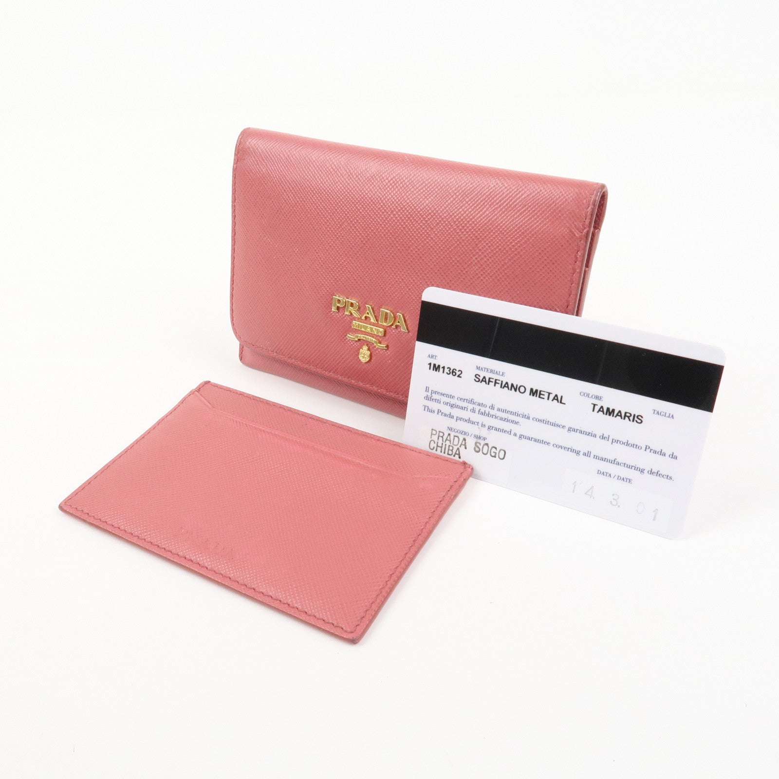 PRADA Logo Saffiano Leather Card Case Card Holder Pink 1M1362