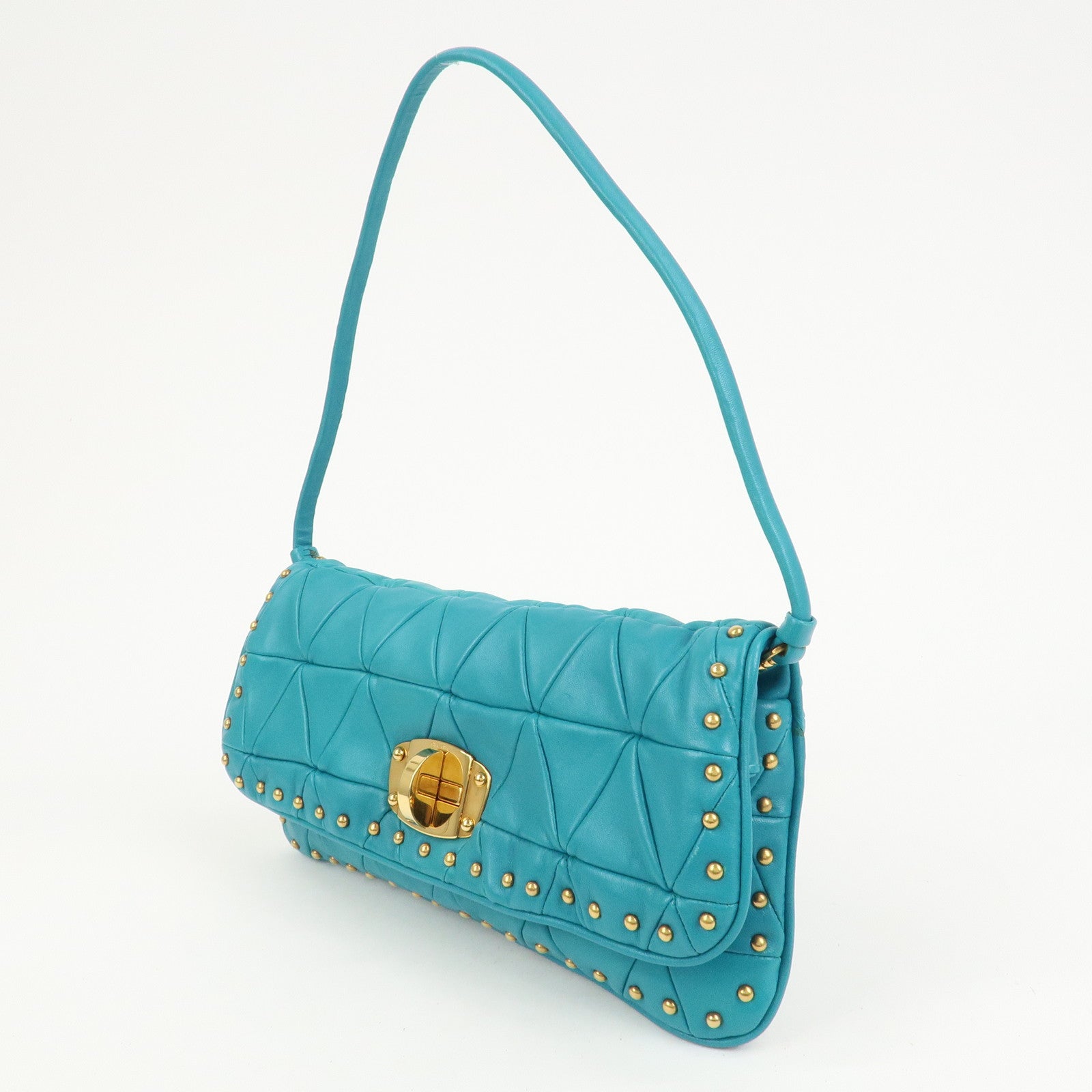 MIUMIU Matelasse Leather 2 Way Bag Shoulder Bag Blue RP0169