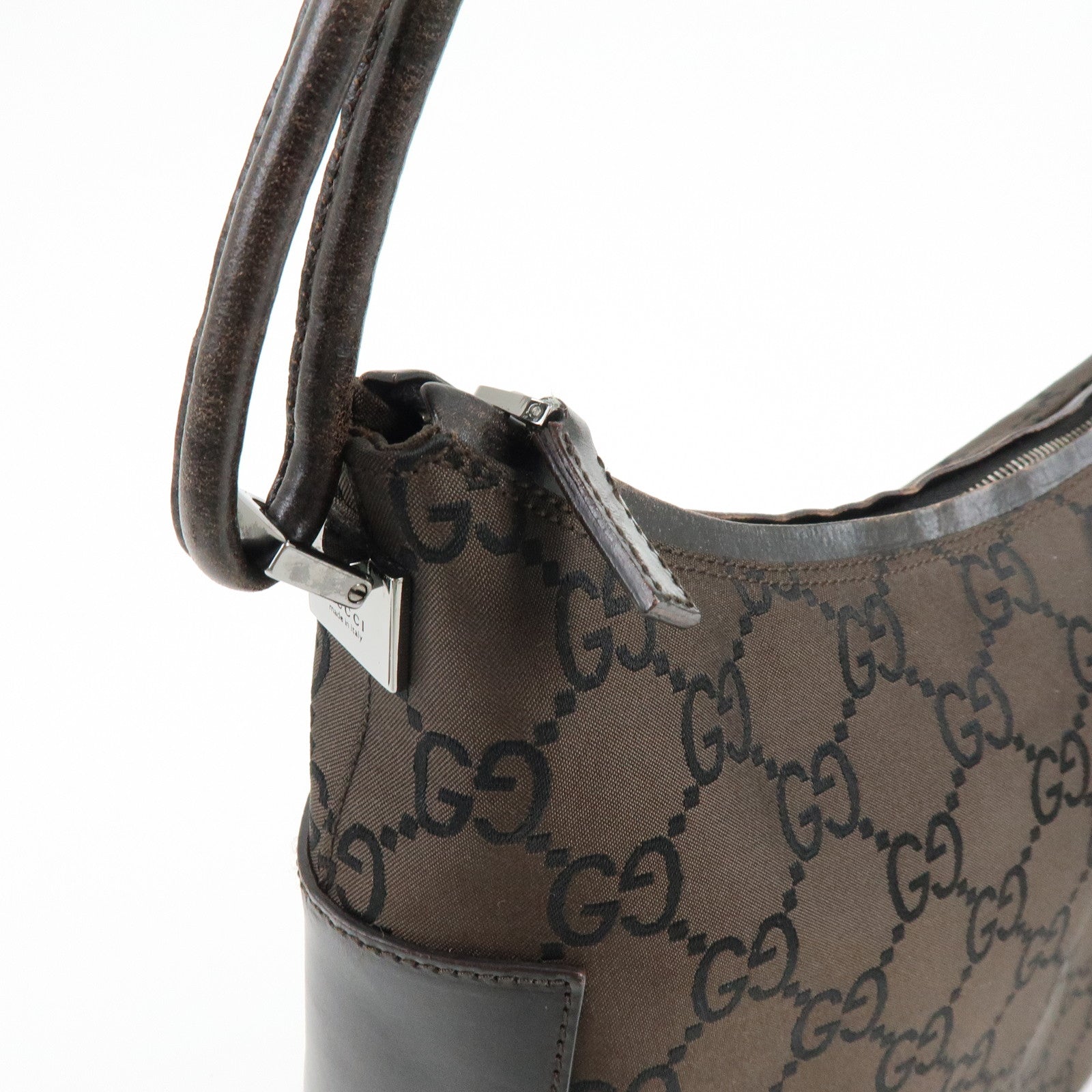 GUCCI GG Nylon Leather Shoulder Bag Hand Bag Brown 001・サ3766