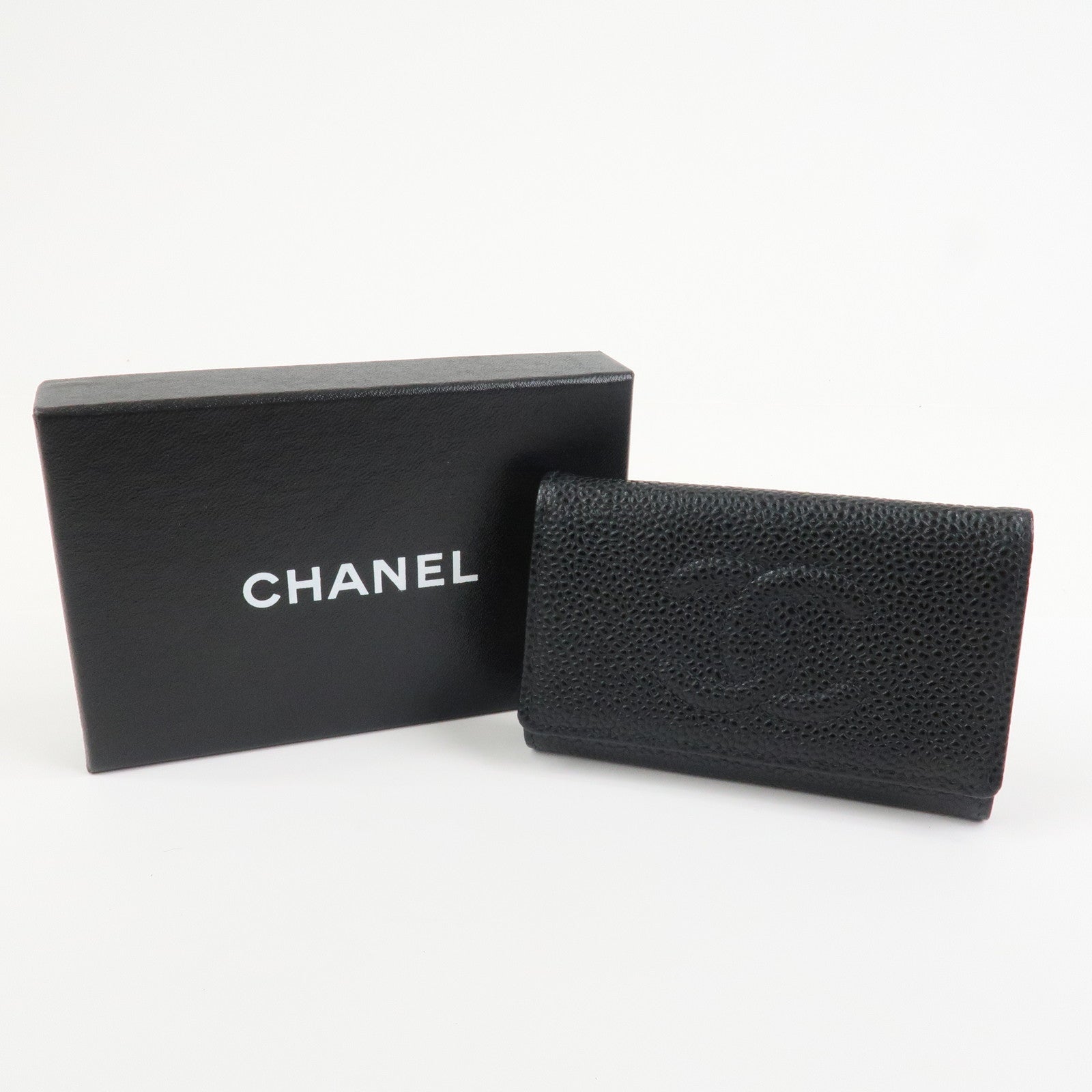 CHANEL COCO Mark Caviarskin 6 Rings Key Case Key Holder A01439
