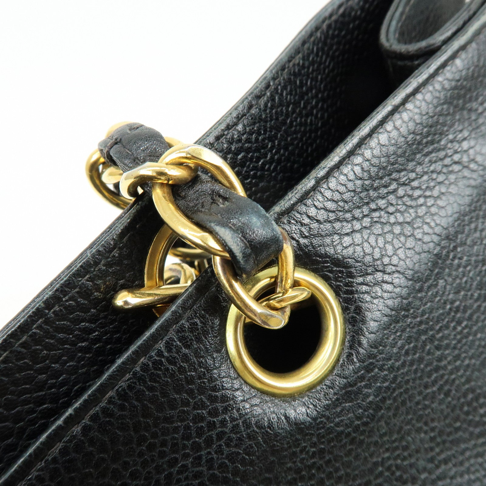 CHANEL COCO Mark Caviarskin Tote Bag Chain Shoulder Bag Black