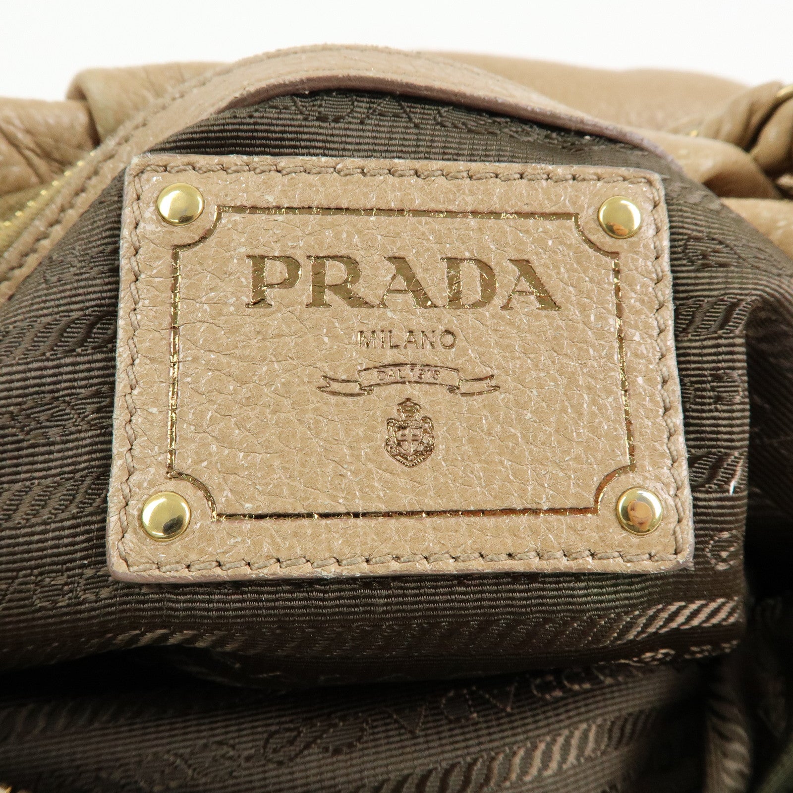 PRADA Logo Leather Chain One Shoulder Bag Light Brown BR4243