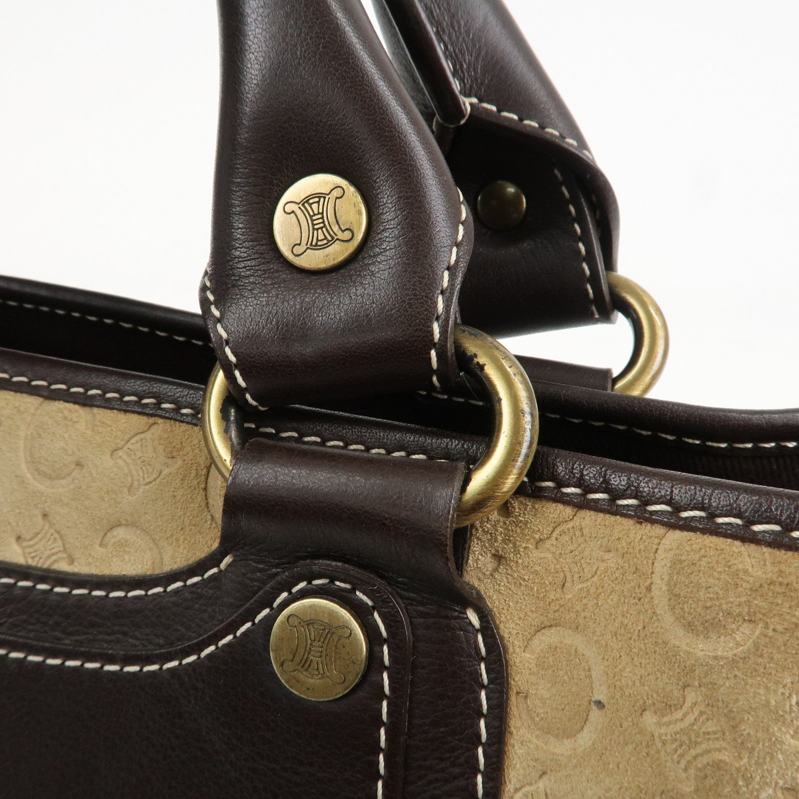 CELINE C Macadam Suede Boogie Bag Hand Bag Tote Bag Beige Dark Brown Used