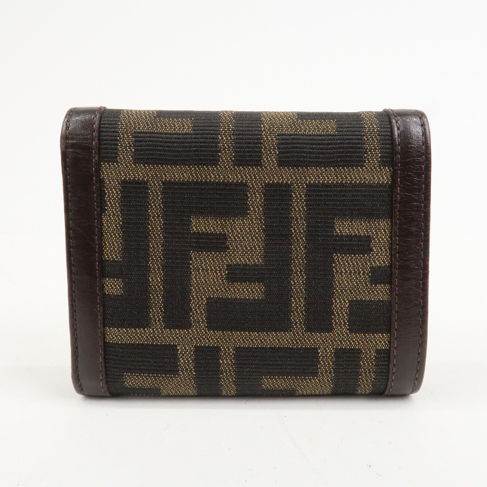 FENDI Zucca Canvas Leather Tri-fold Compact Wallet Brown 30959
