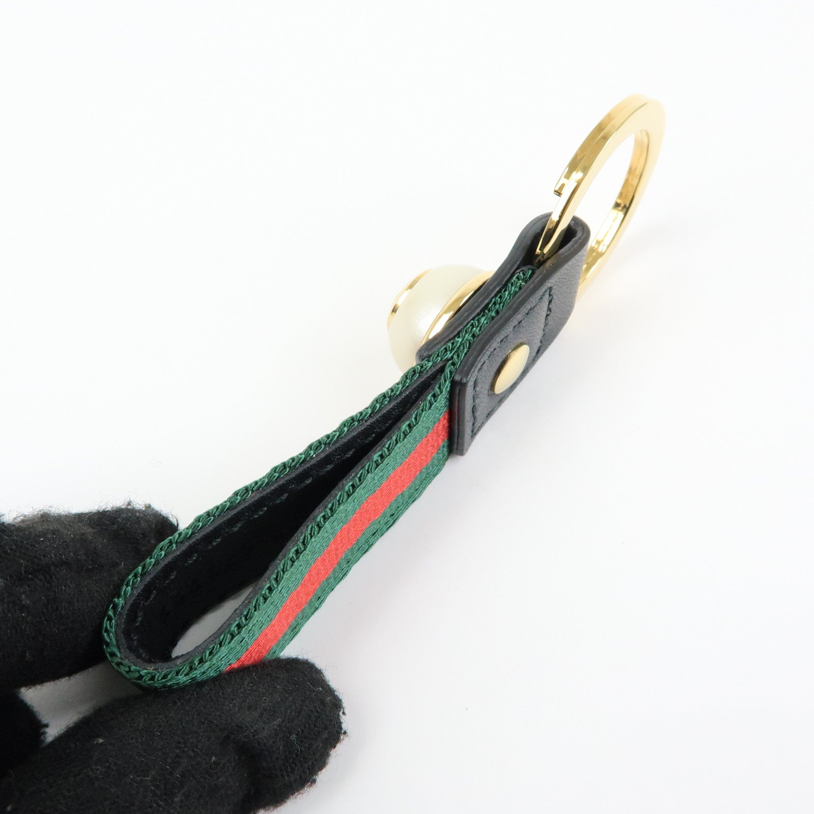 GUCCI Sherry Canvas Leather Bag Charm Key Holder Black 476390