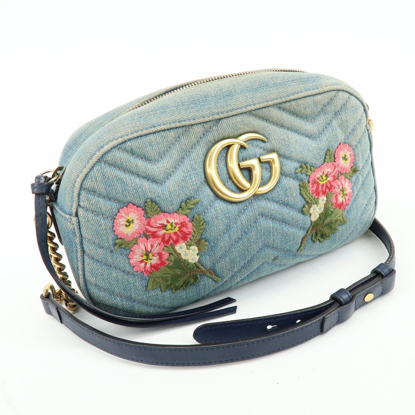 GUCCI GG Marmont Flower Embroidery Leather Shoulder Bag 447632