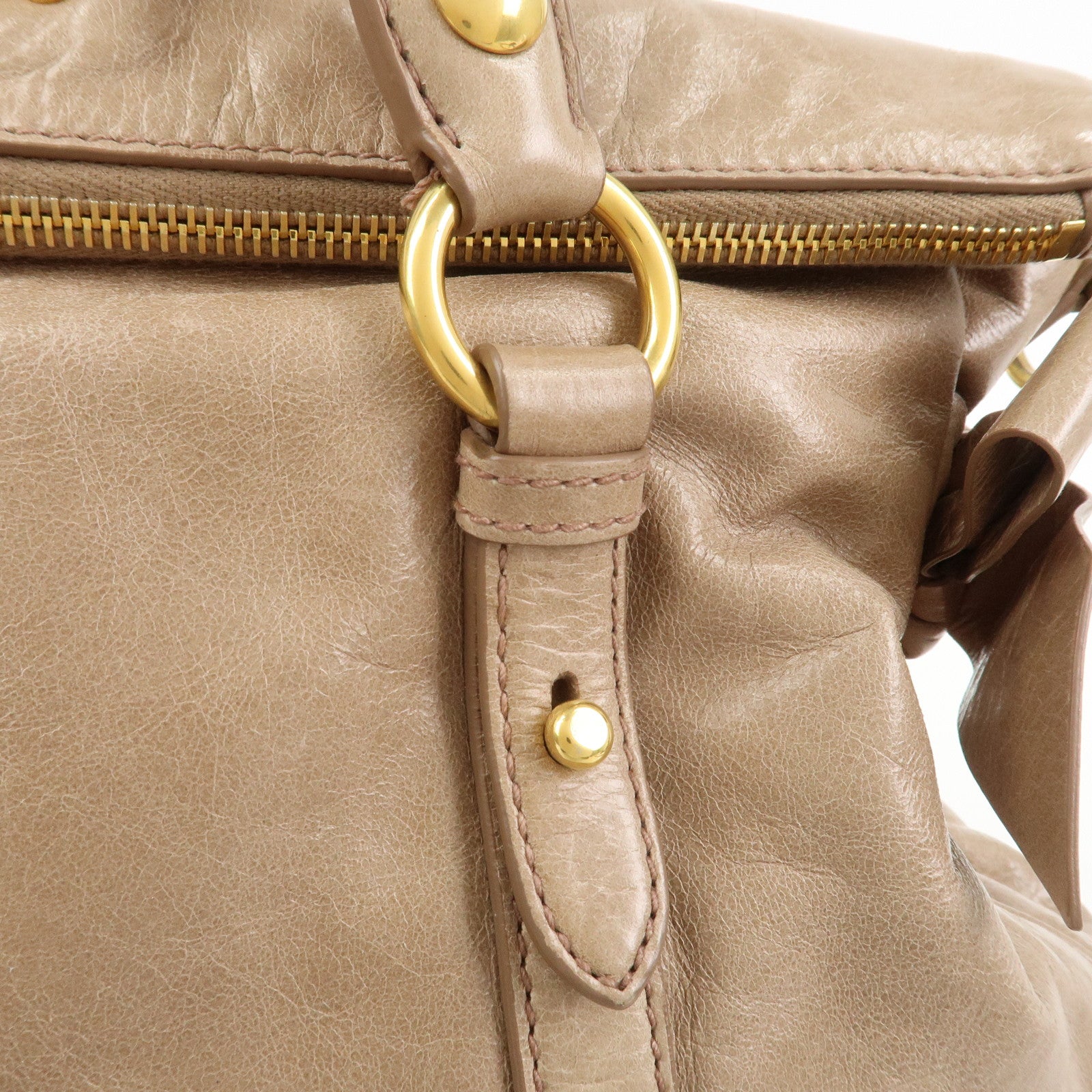 MIU MIU Ribbon Leather 2Way Bag Shoulder Bag Hand Bag Brown RT0365