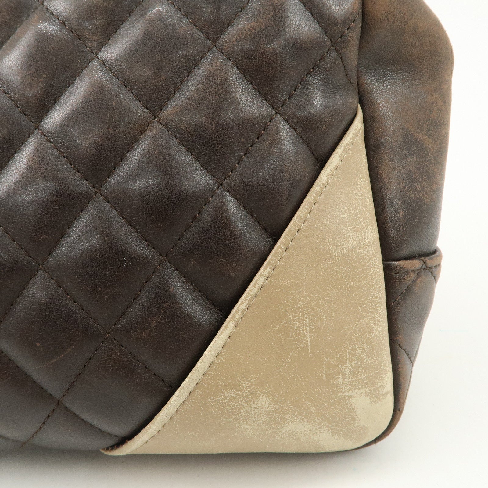 CHANEL Cambon Line Lamb Skin Bowling Bag Hand Bag Brown A25171 Used