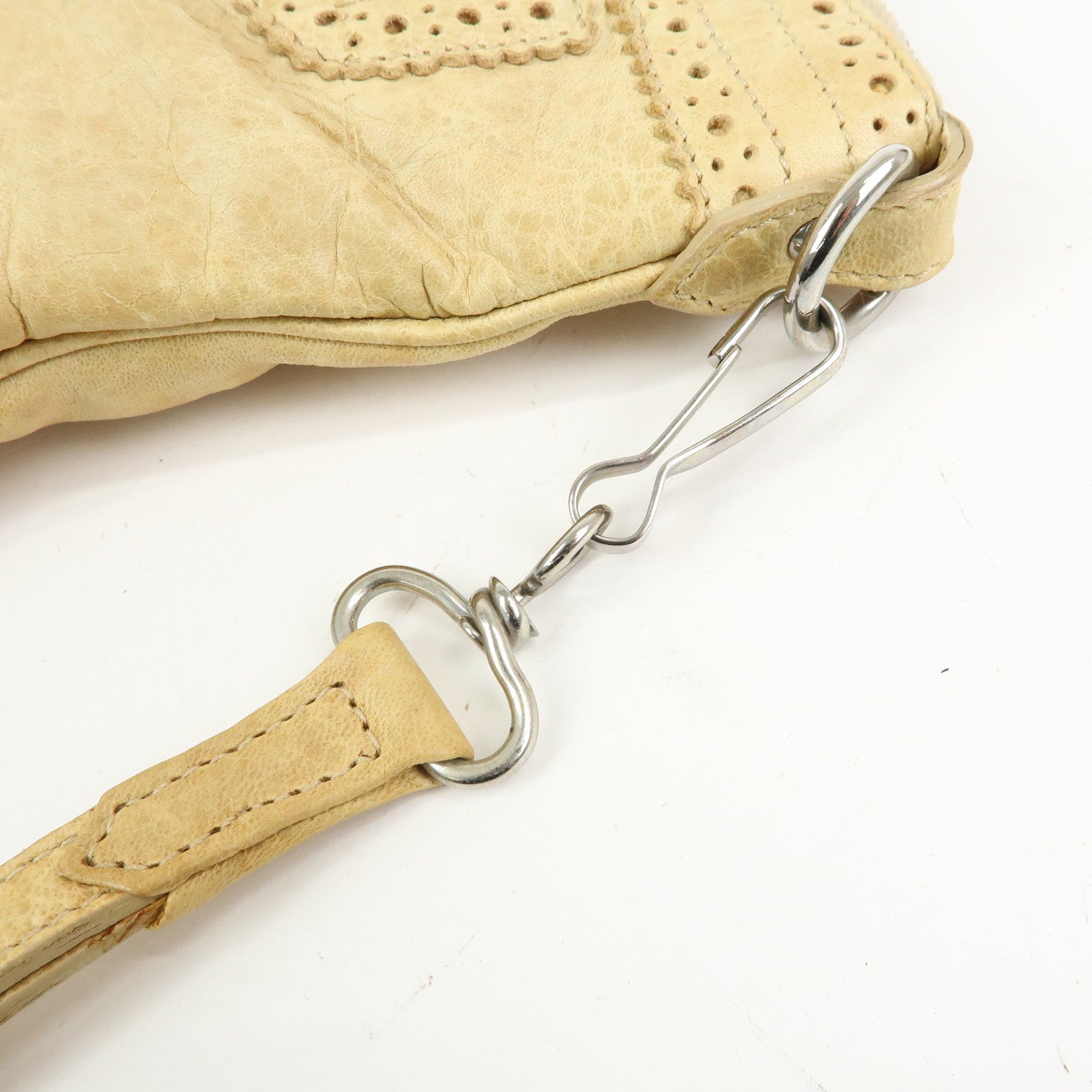 BALENCIAGA Leather Giant Clutch Bag Pouch Beige 204533