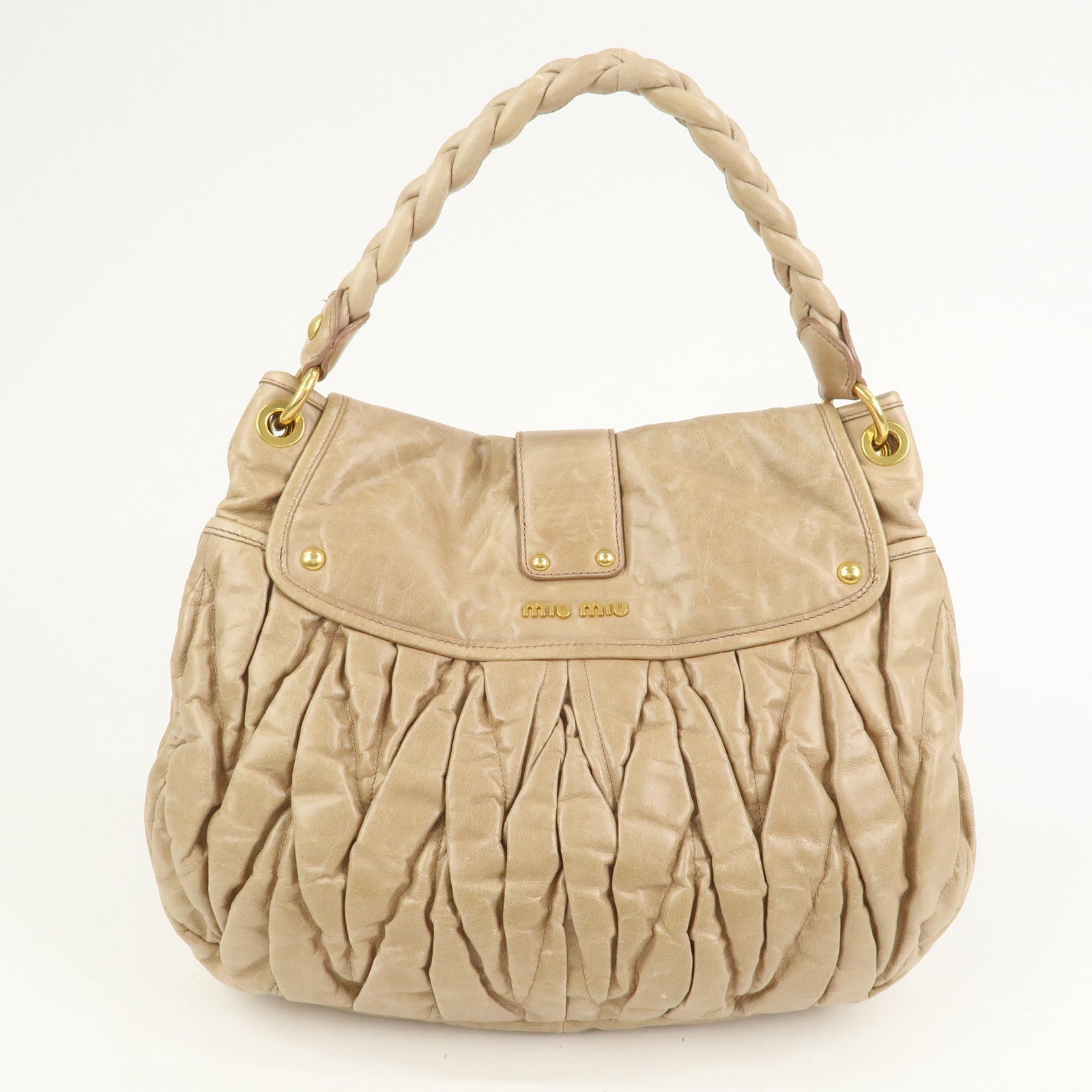 MIU MIU Matelasse Leather Hand Bag Light Brown RR1300