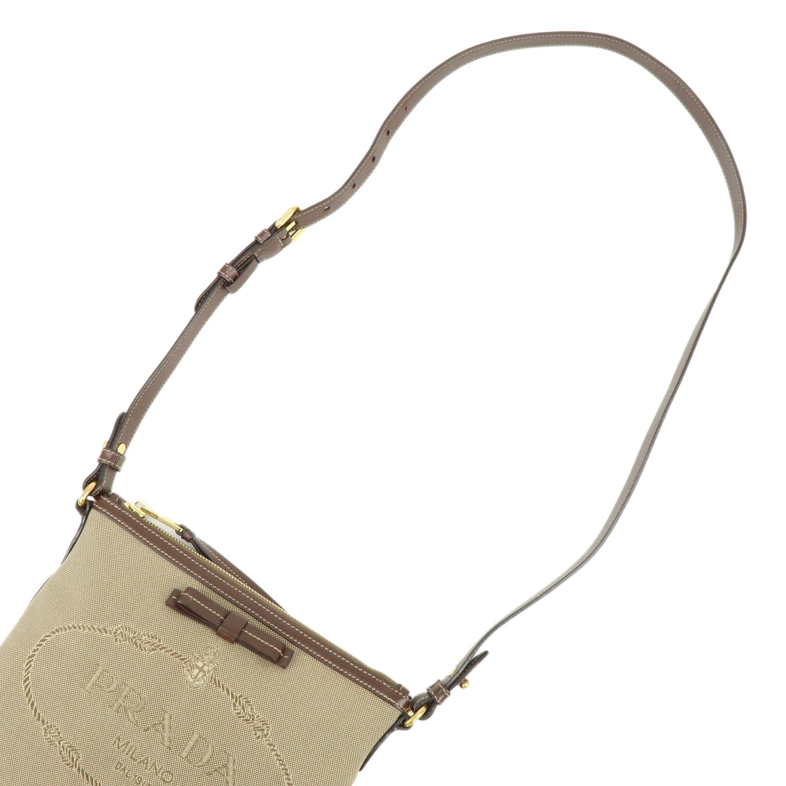 PRADA Jacquard Canvas Leather Shoulder Bag Crossbody Bag Brown