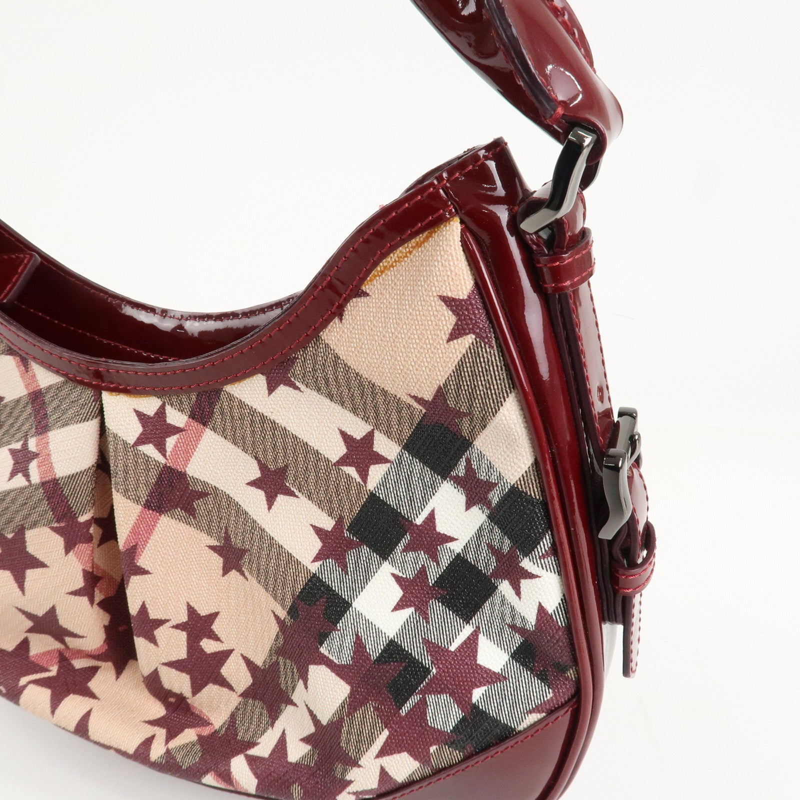 BURBERRY Patent Leather Nova Plaid PVC Shoulder Bag Hand Bag Beige Wine Used