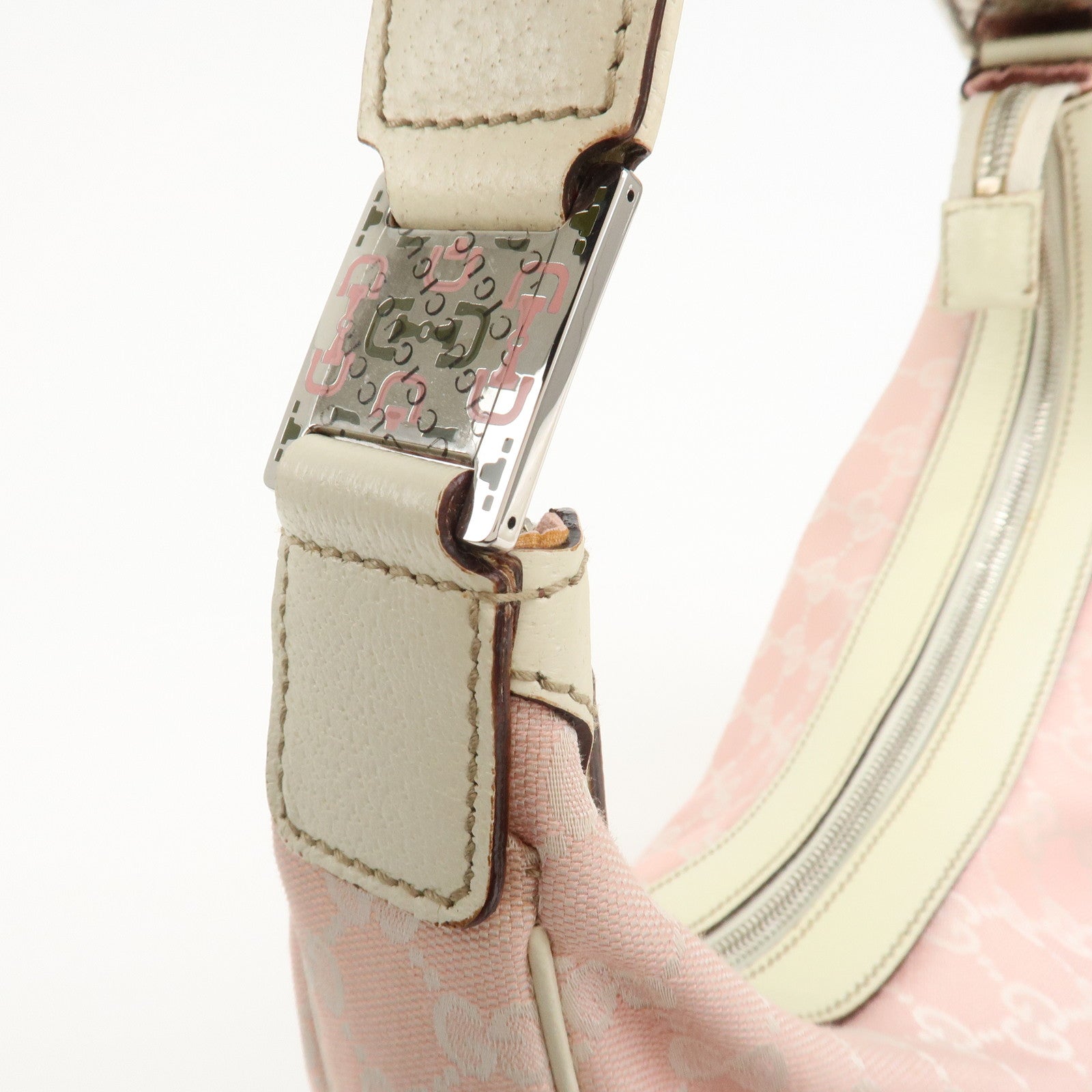 GUCCI Sherry Line GG Canvas Leather Shoulder Bag Pink 145757