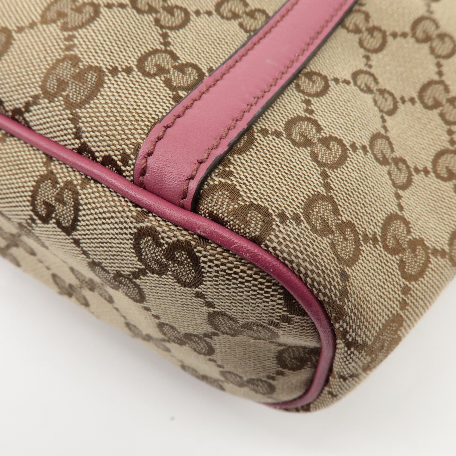 GUCCI GG Canvas Leather 2way Tote Bag Hand Bag Beige Pink 388929 Used