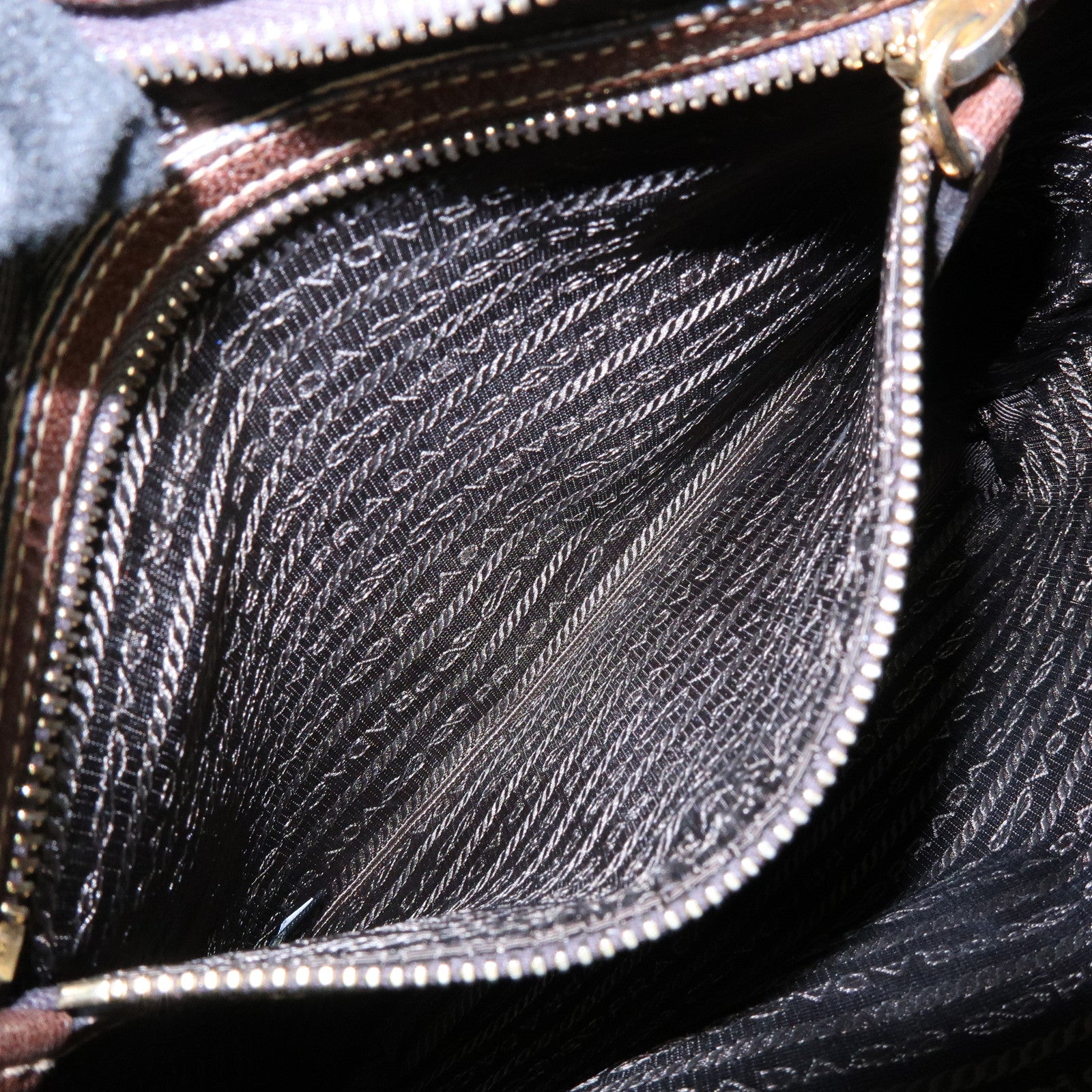 PRADA Logo Jacquard Leather Shoulder Bag Crossbody Bag Brown