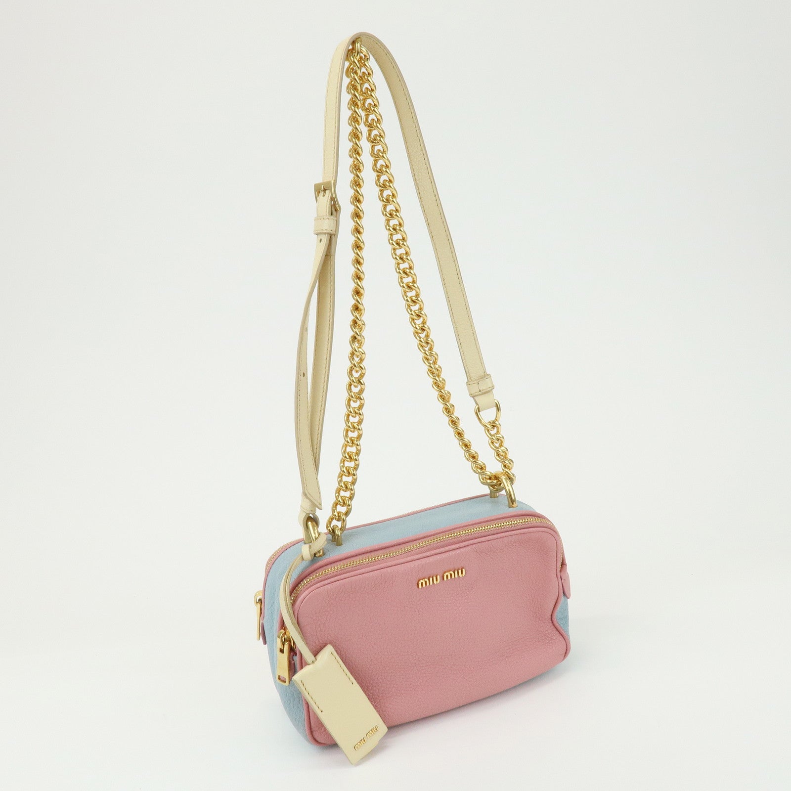 MIU MIU Camera Bag Chain Shoulder Bag Pink Light Blue