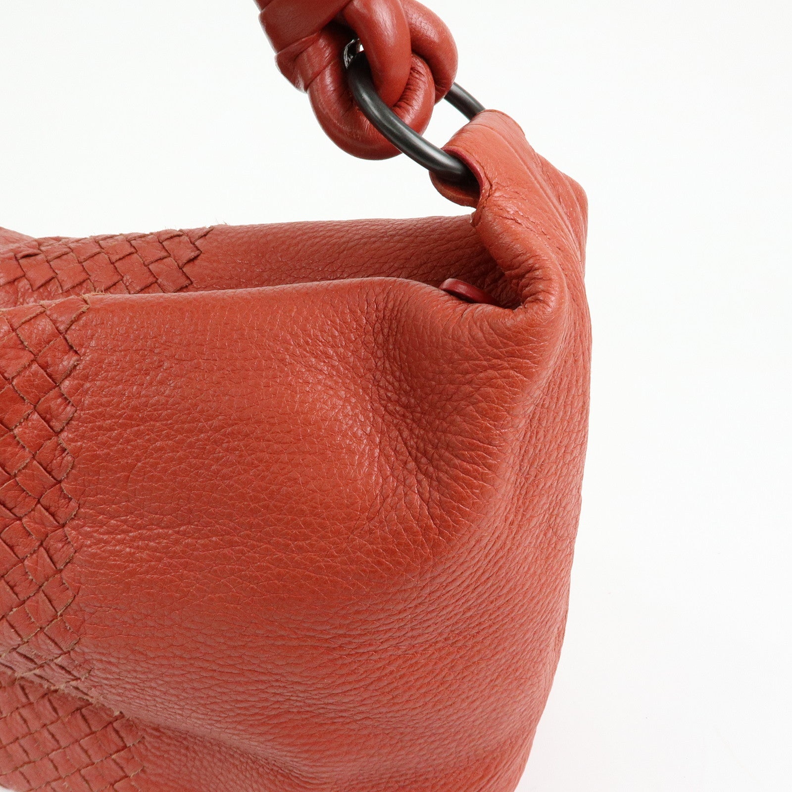 BOTTEGA VENETA Intrecciato Leather Shoulder Bag Red Brown 179331