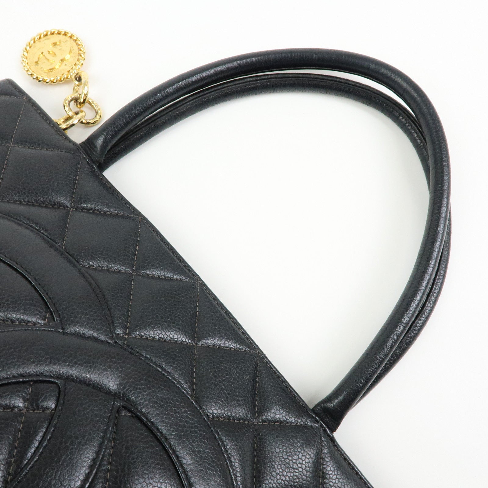 CHANEL Matelasse COCO Mark Medallion Tote Bag Hand Bag Black A01804