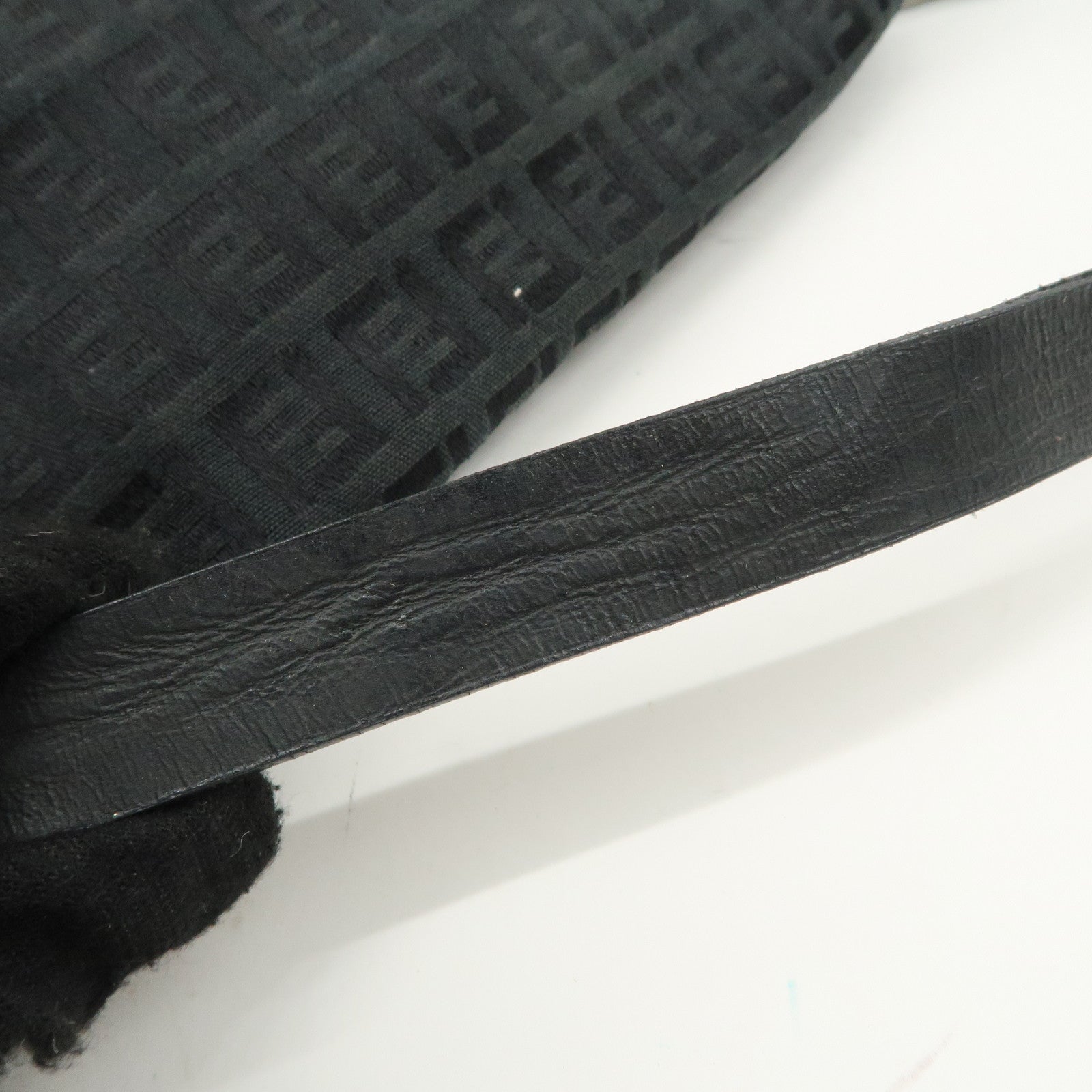 FENDI Mamma Baguette Zucchino Leather Canvas Shoulder Bag Black 8BR001 Used