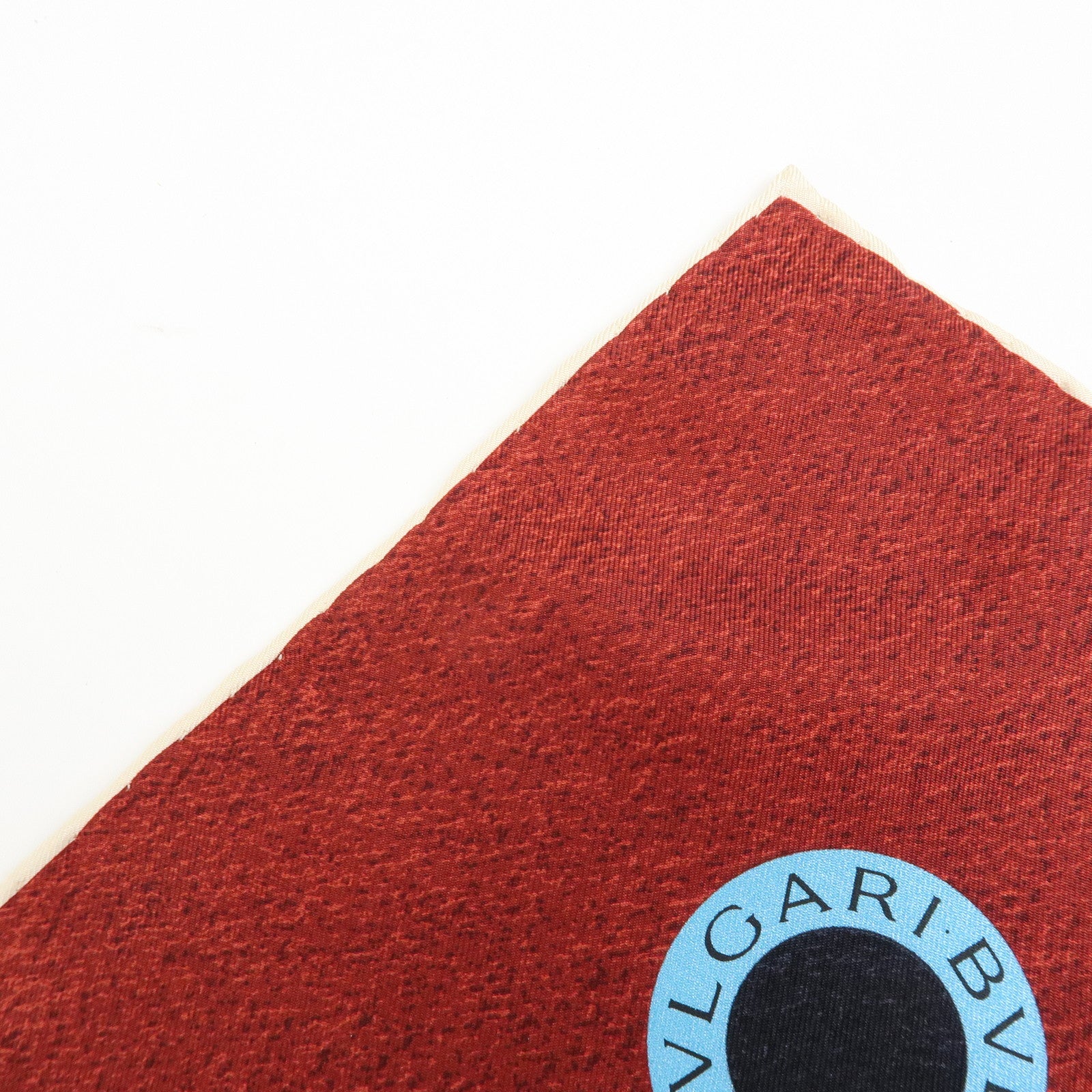 BVLGARI Logo Silk 100% Scarf Wine Red Light Blue Black