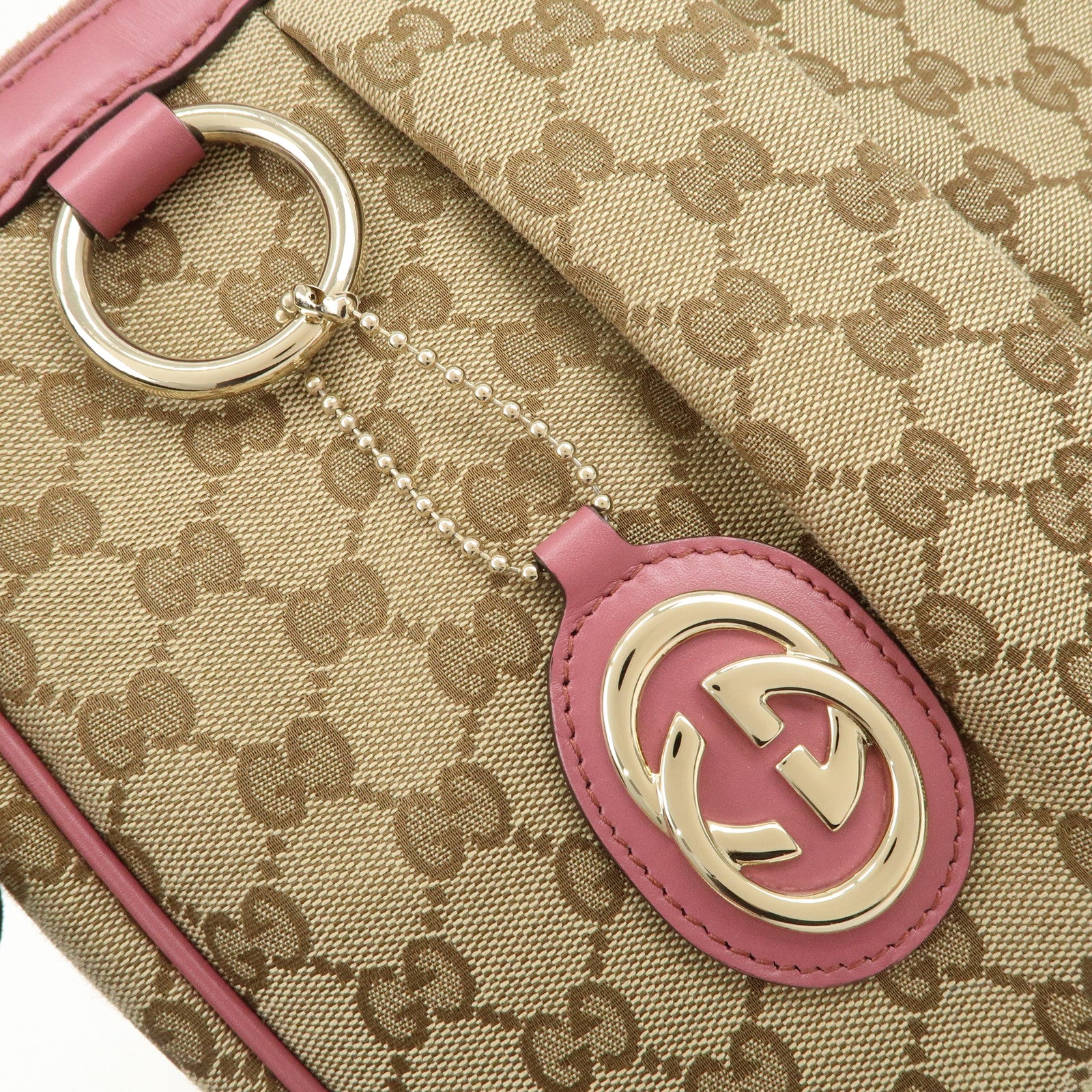 GUCCI Sukey Interlocking G GG Canvas Leather Shoulder Bag Beige