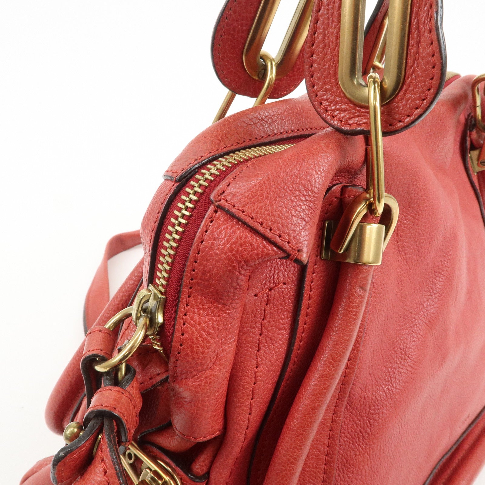 Chloe Paraty Leather 2Way Bag Shoulder Bag Hand Bag Red