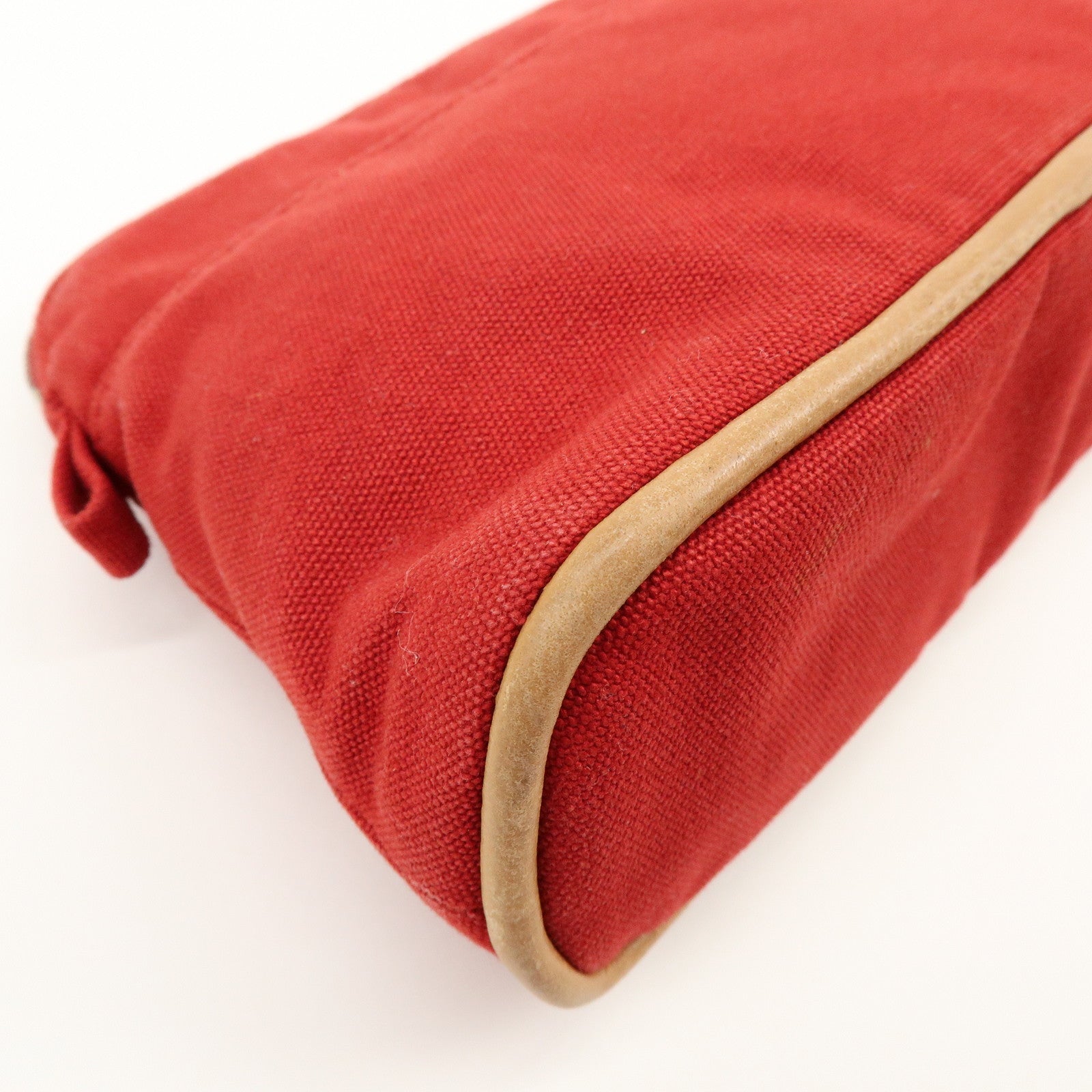 HERMES Bolide Mini Cotton Leather Pouch Cosmetic Case Red Beige