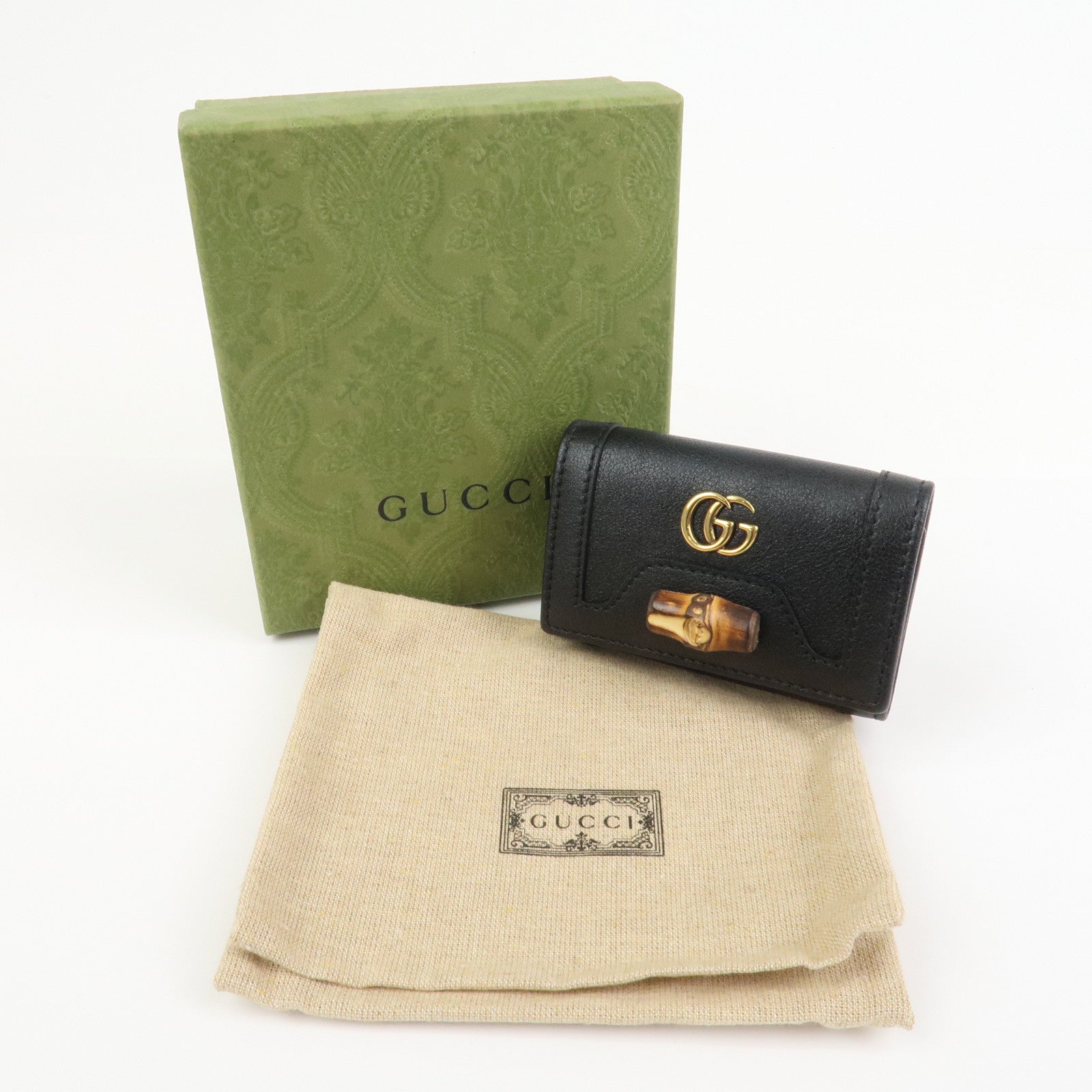 GUCCI GG Marmont Bamboo Leather 6 Key Rings Key Case Black 658636