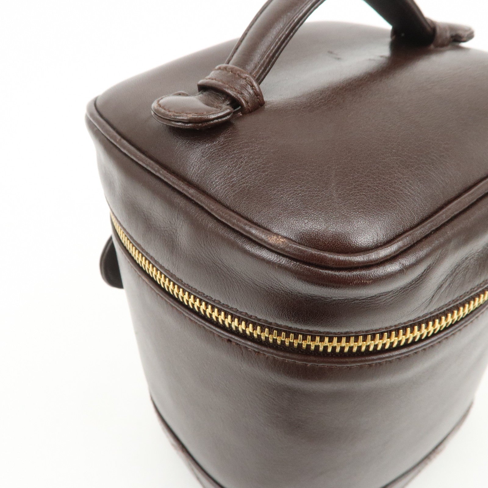 CHANEL Bicolore Lamb Skin Vanity Bag Hand Bag Brown A01619