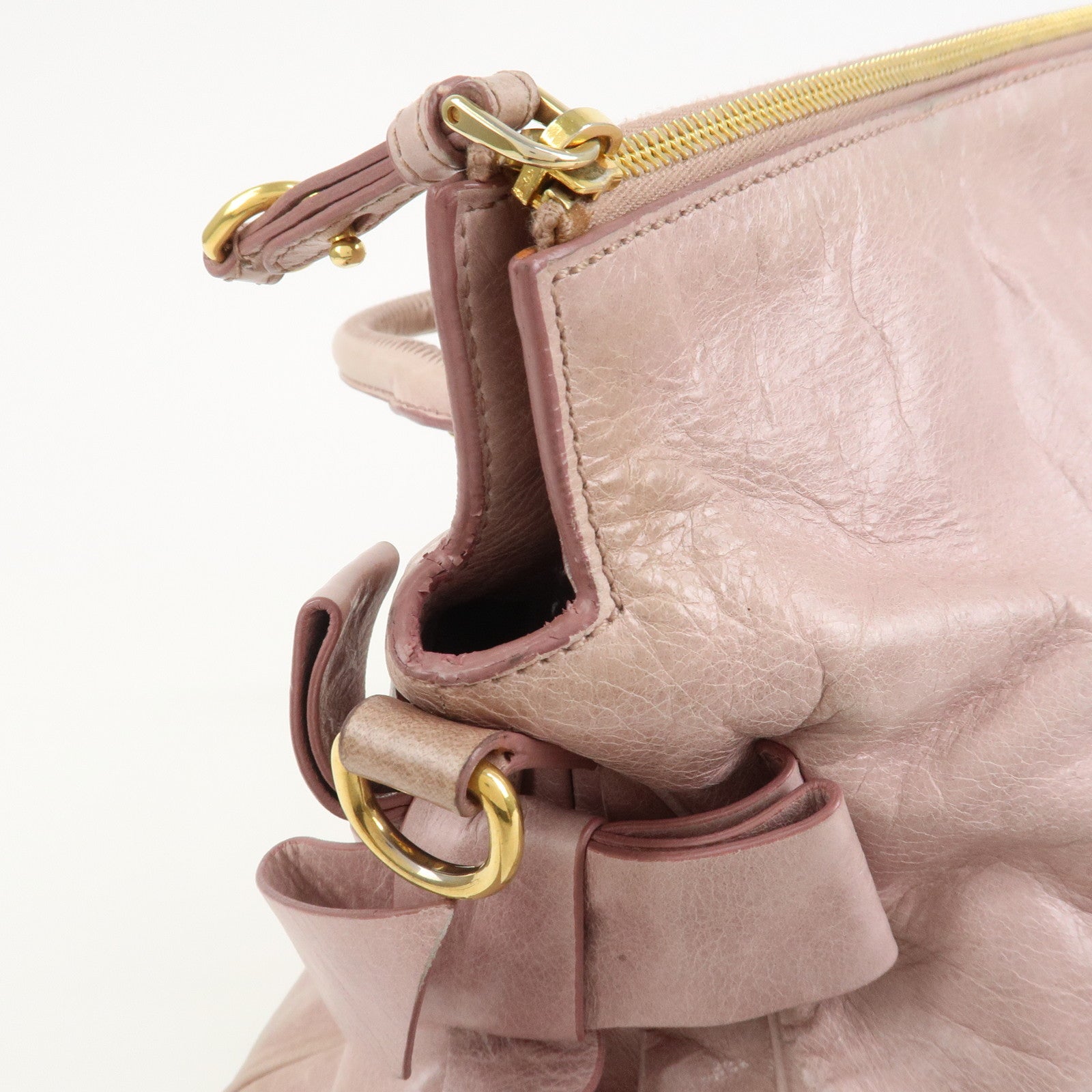 MIU MIU Side Ribbon Leather 2Way Shoulder Bag Hand Bag Pink RT0438