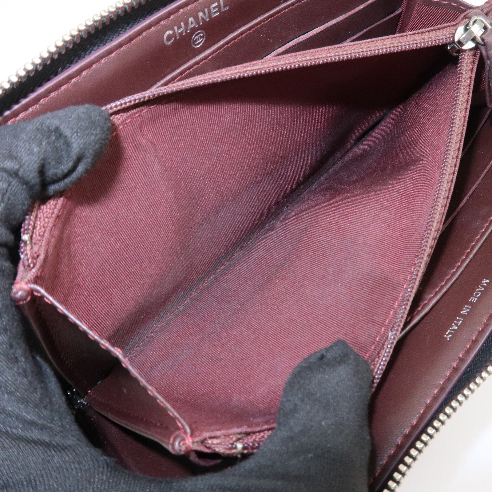 CHANEL Matelasse Lamb Skin Zippy Round Long Wallet Black A50097