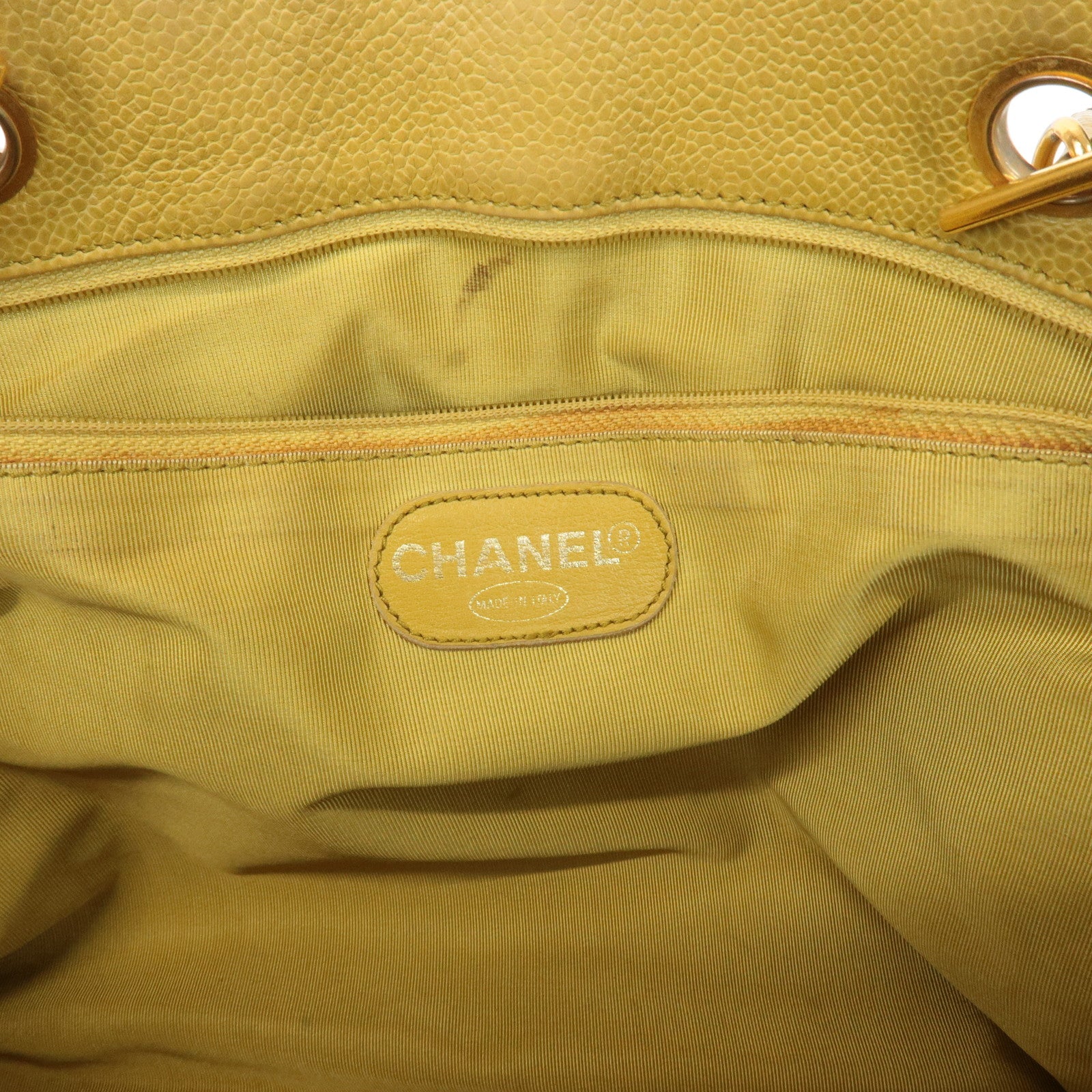 CHANEL COCO Mark Caviarskin Chain Shoulder Bag Yellow