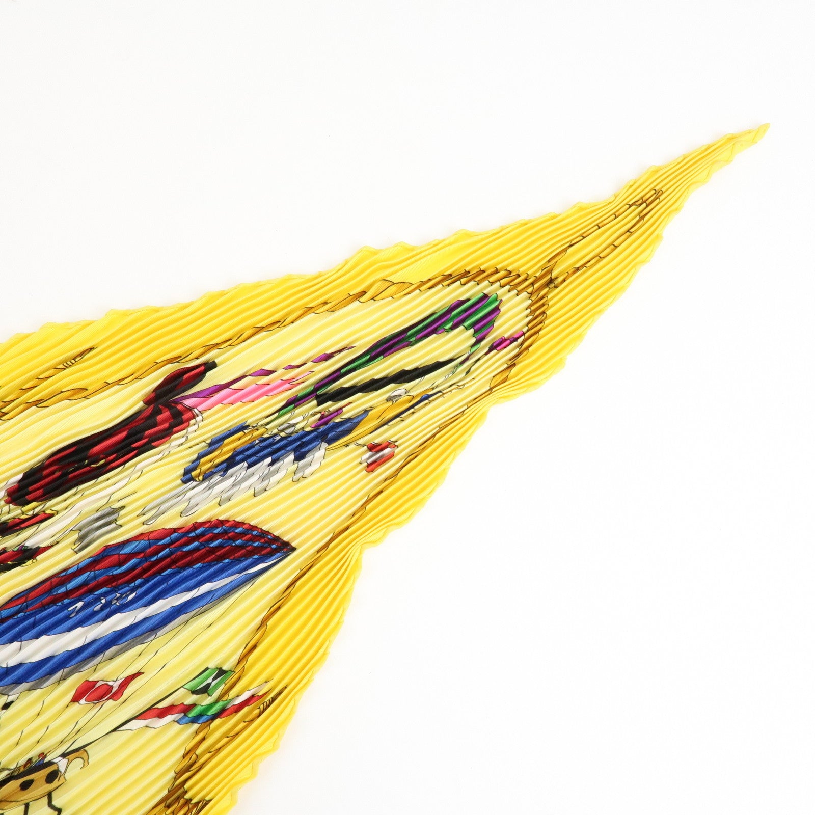 HERMES pleats Carre 90 Silk 100% Scarf Yellow Green Purple Red Used