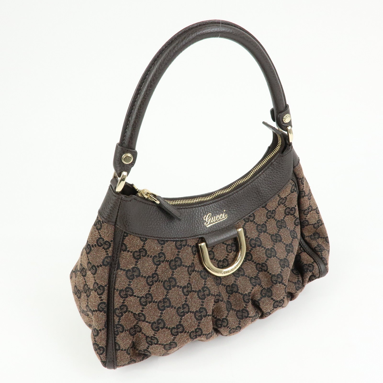 GUCCI Abbey GG Canvas Leather Shoulder Bag Hand Bag Brown 265692
