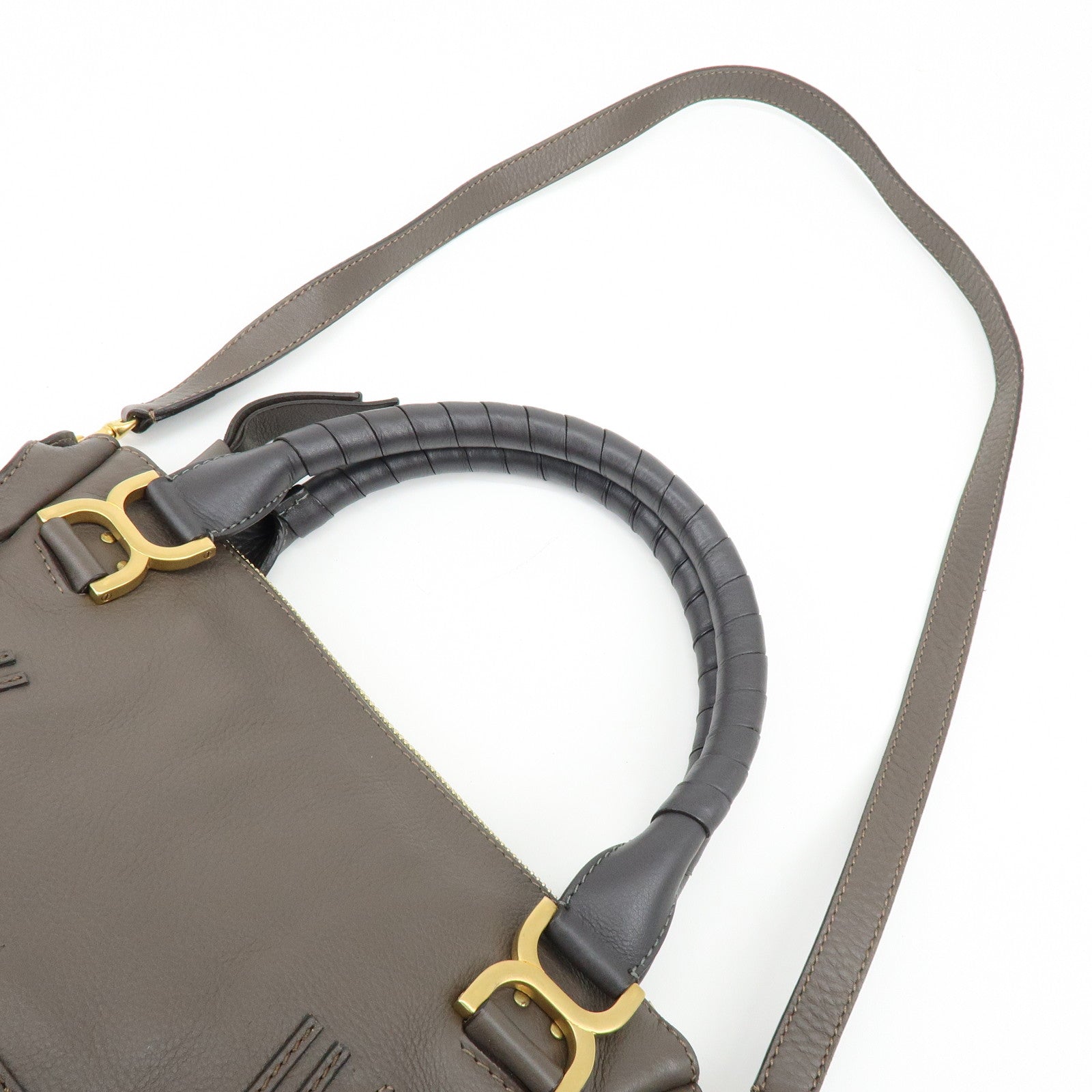 Chloe Marcie Leather 2Way Bag Shoulder Bag Hand Bag Greige