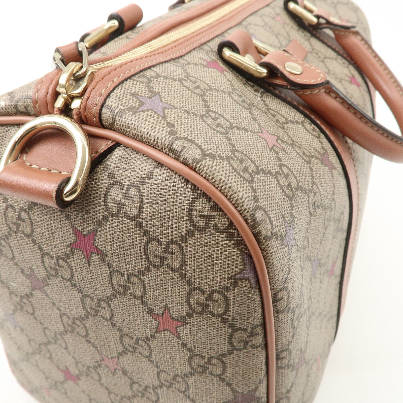 GUCCI GG Supreme Leather Boston Bag Beige Brown Star 193603