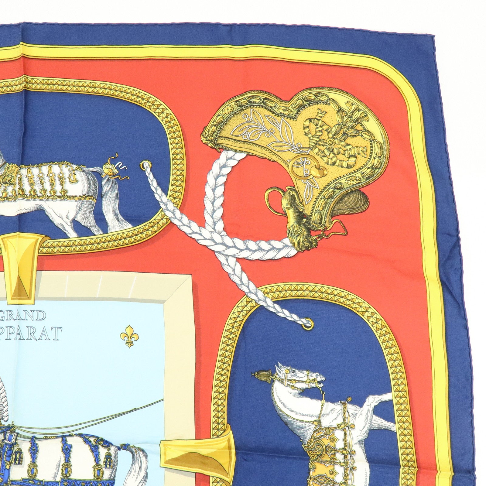 HERMES Carre 90 Silk 100% Scarf GRAND APPARAT Navy Multi Color