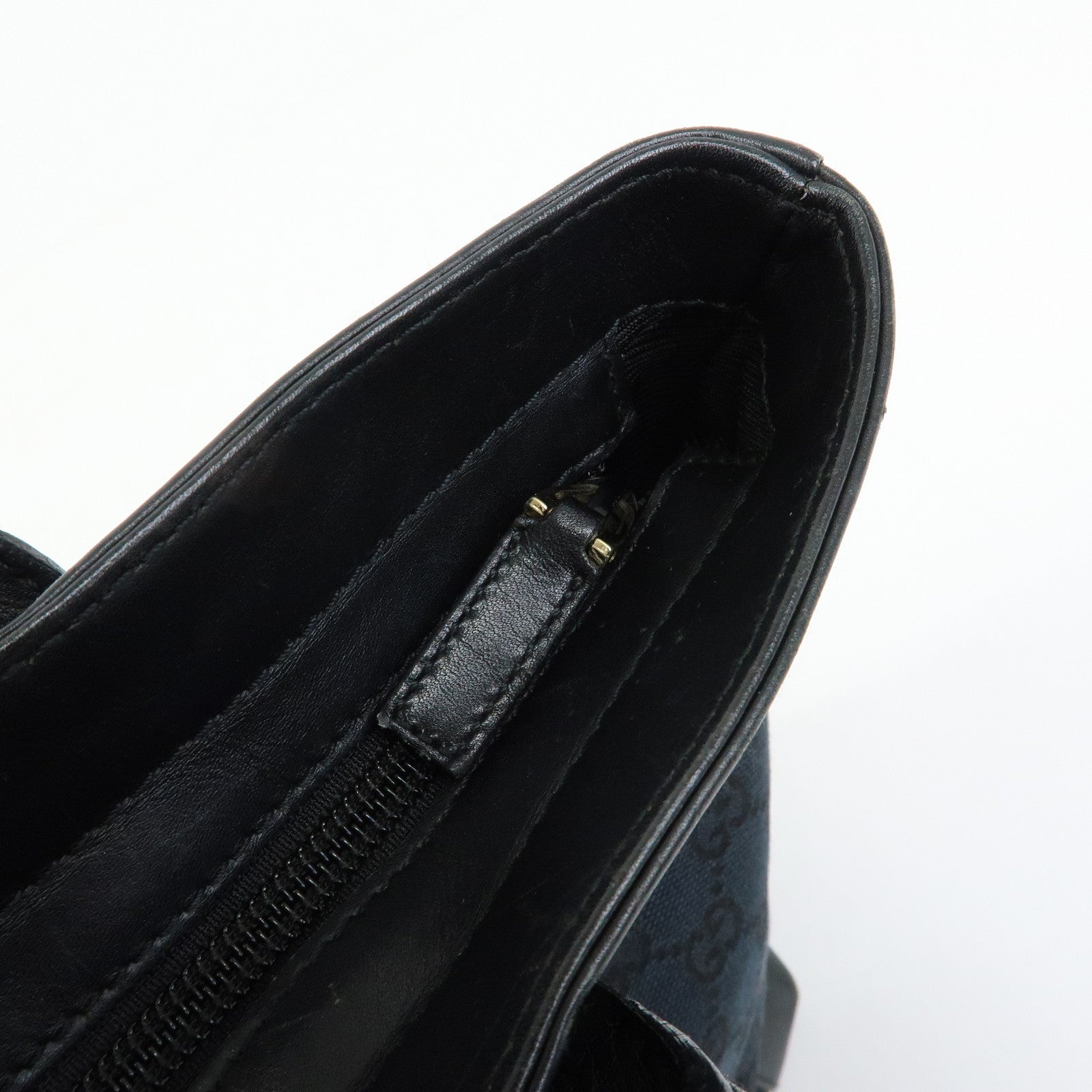 GUCCI GG Canvas Leather Tote Bag Shoulder Bag Black 002.1119