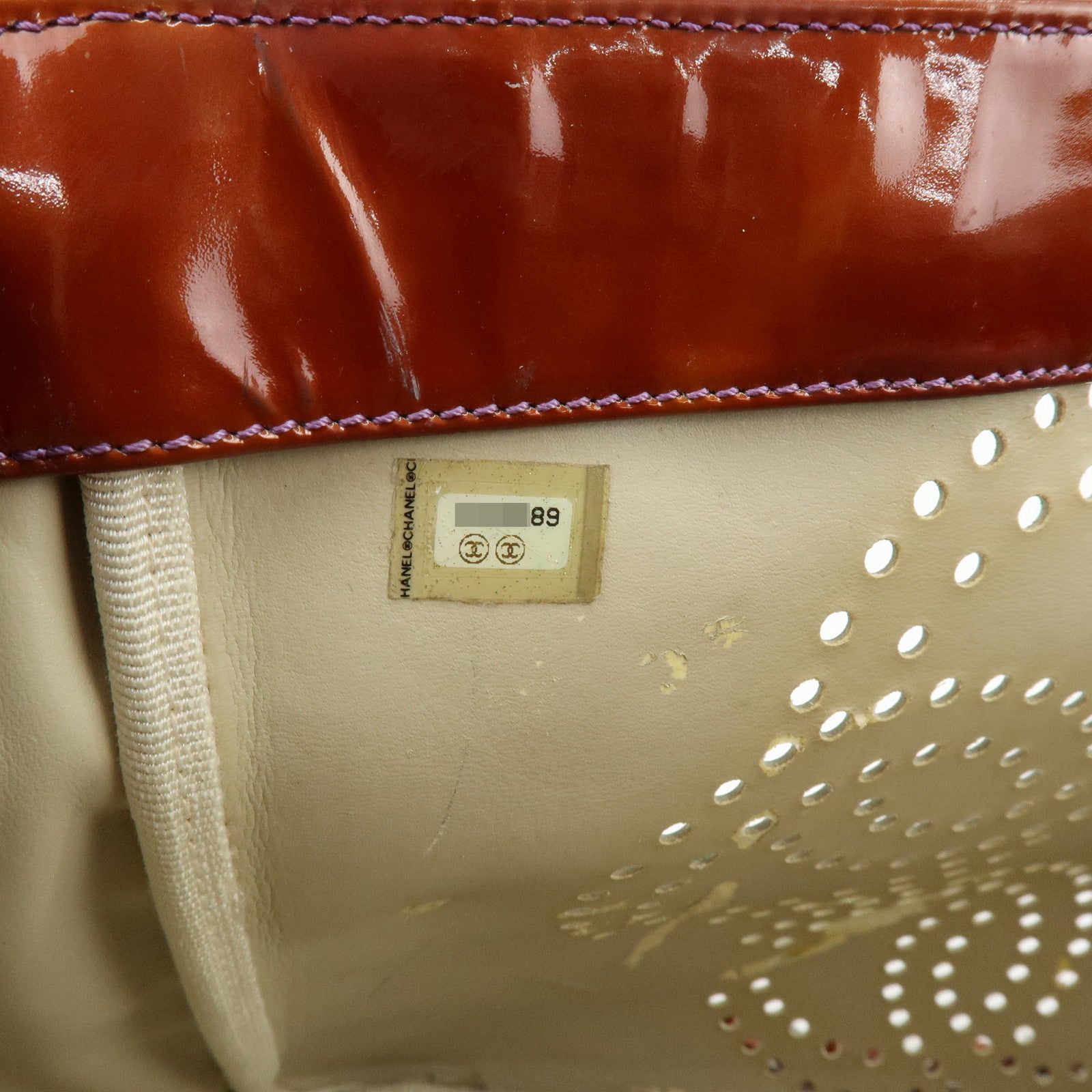 CHANEL Triple COCO Punching Patent Leather Chain Tote Bag A16275