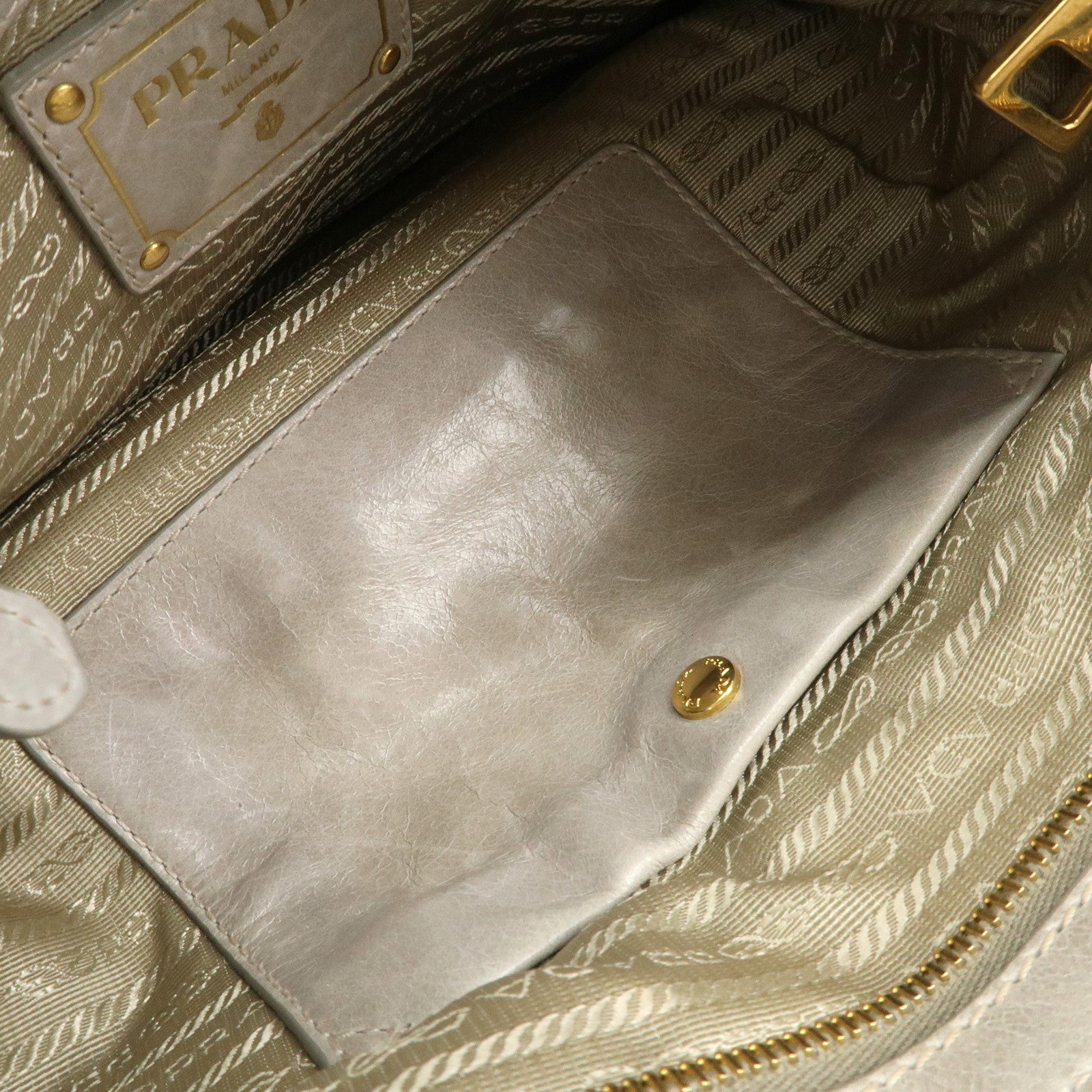 PRADA Triangle Logo VITELLOSHINE Leather 2Way Bag Hand Bag Gray BN1921 Used