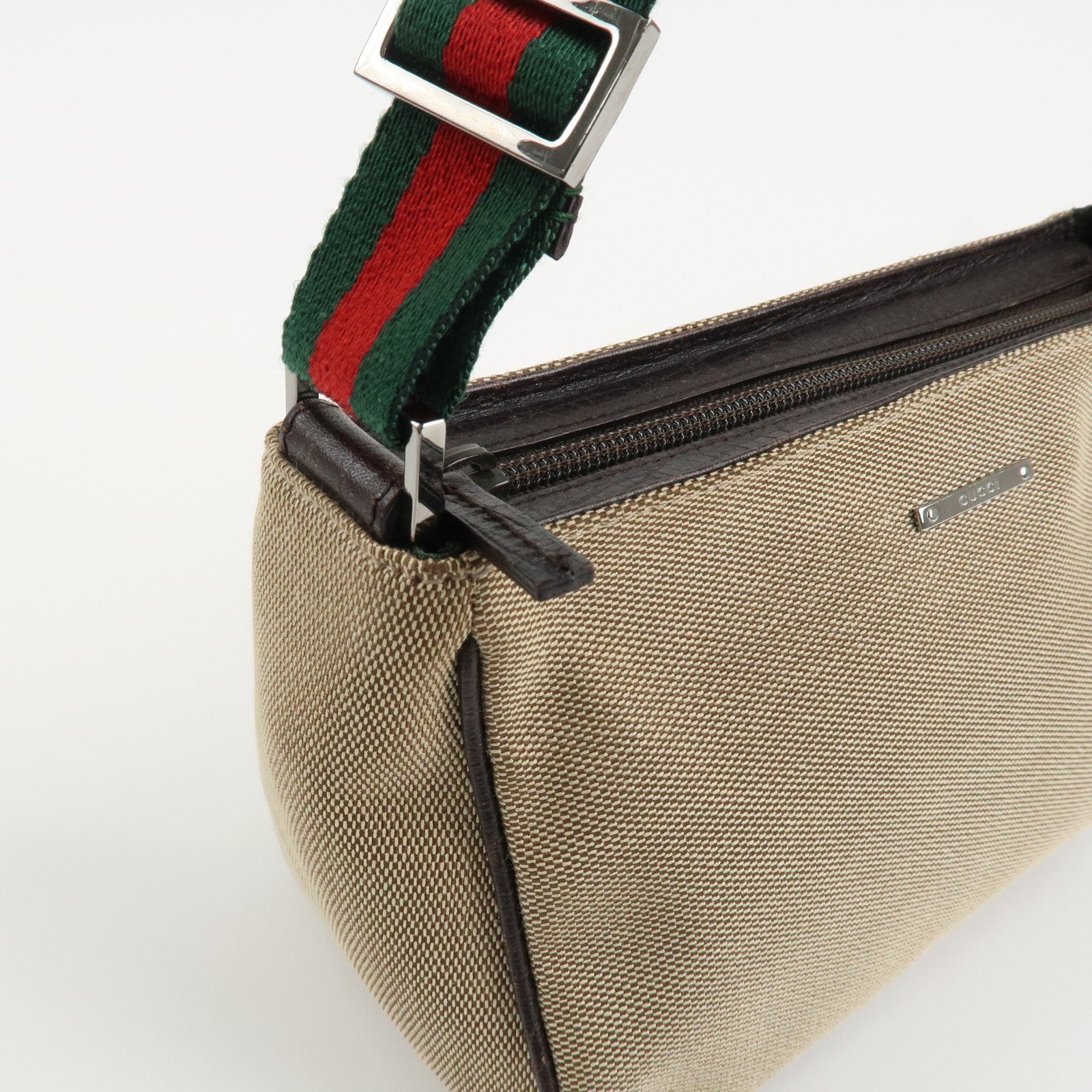 GUCCI Sherry Canvas Leather Pouch Hand Bag Beige Brown 106644 Used