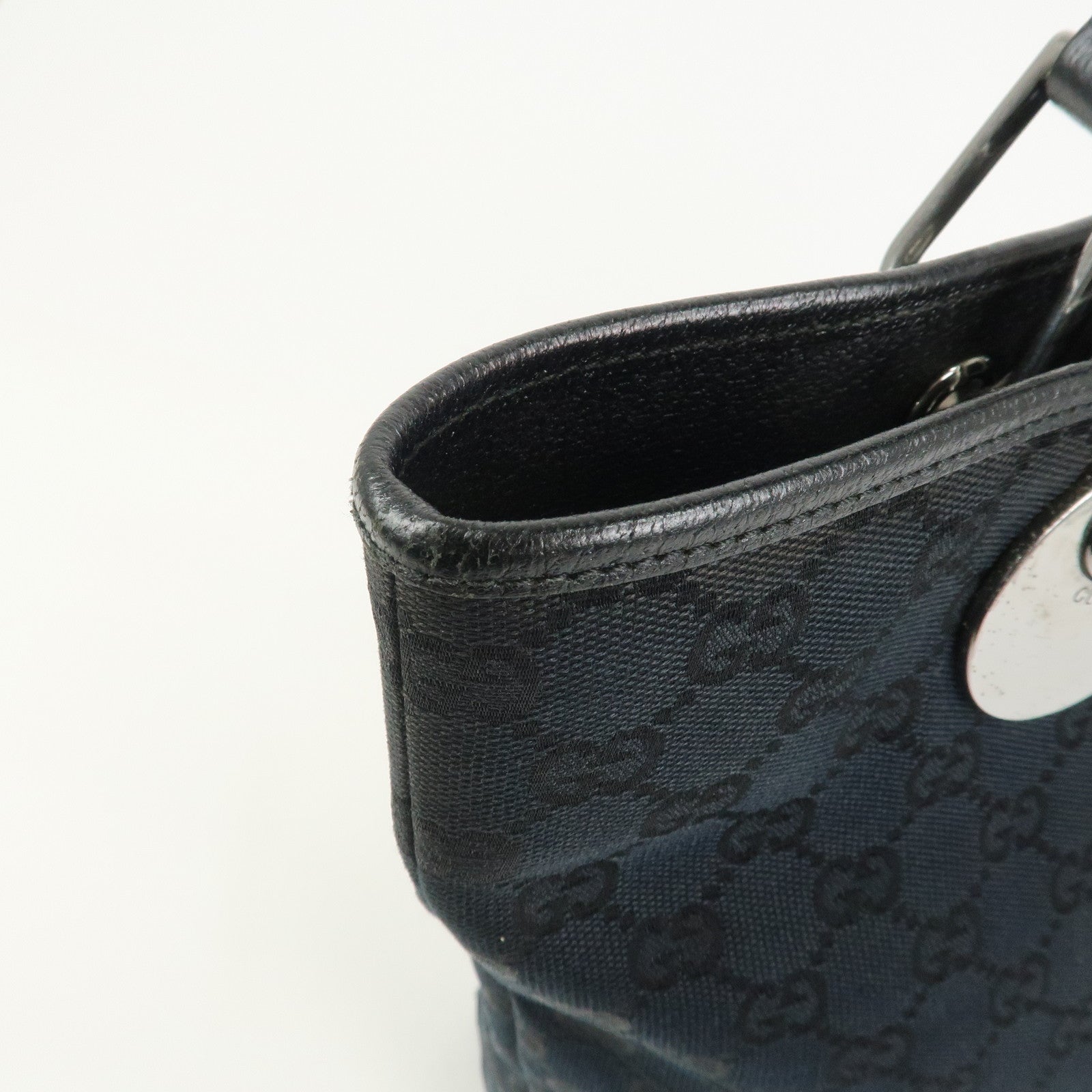 GUCCI GG Canvas Leather Tote Bag Shoulder Bag Hand Bag Black 120836