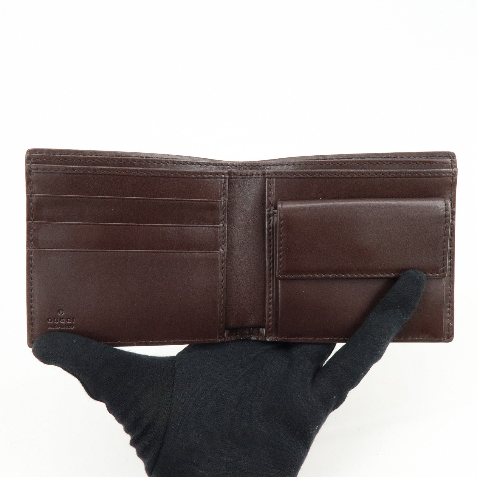 GUCCI Guccissima Leather Bi-fold Compact Wallet Dark Brown 146223