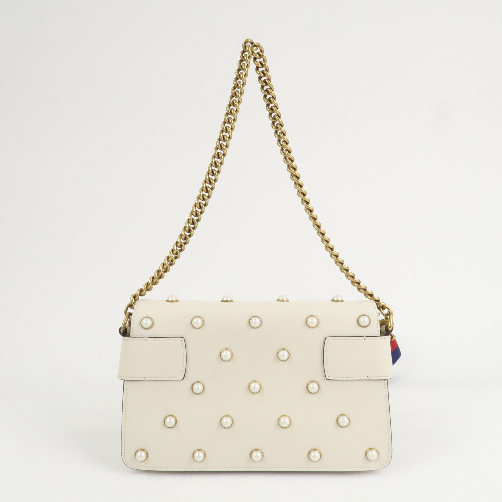GUCCI Broad Eye Leather Chain Shoulder Bag Ivory 453778