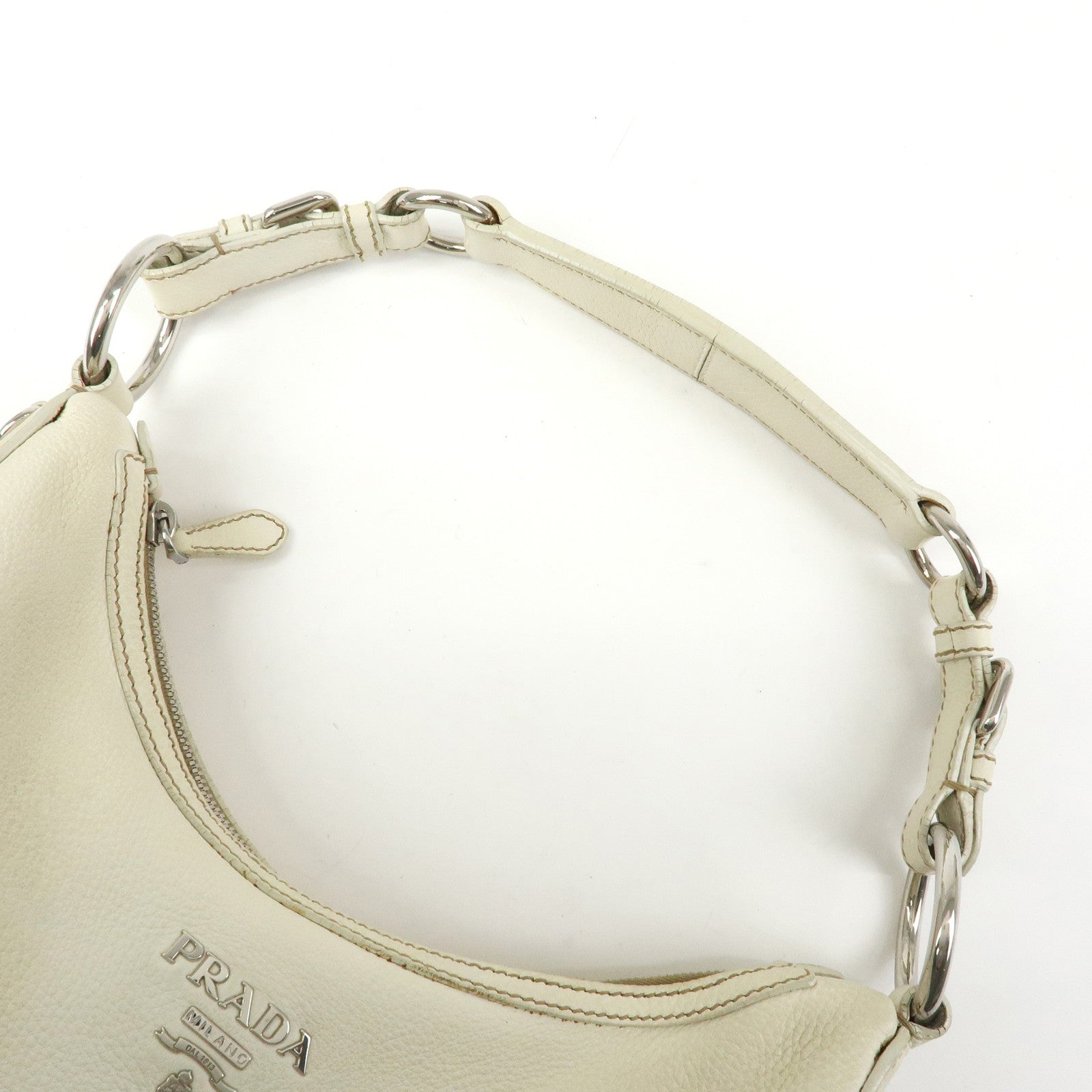 PRADA Logo Leather Hand Bag Shoulder Bag White